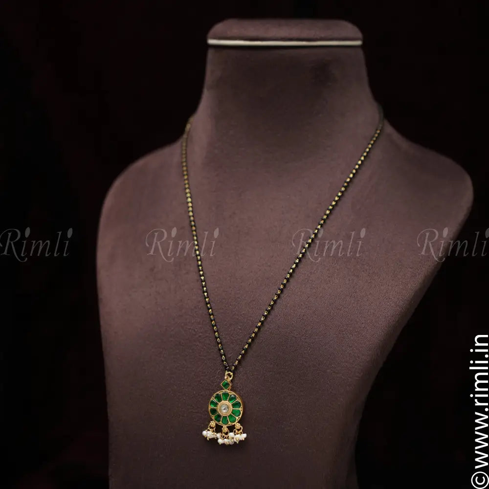 Anamila Silver Black Beaded Chain - Green Pearl - Rimli Boutique