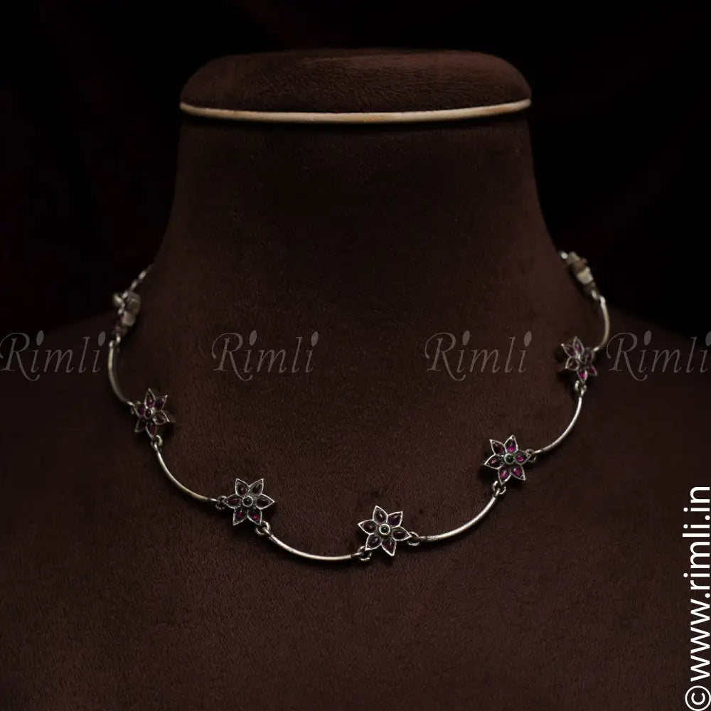 Tanisha Silver Necklace - Red - Rimli Boutique