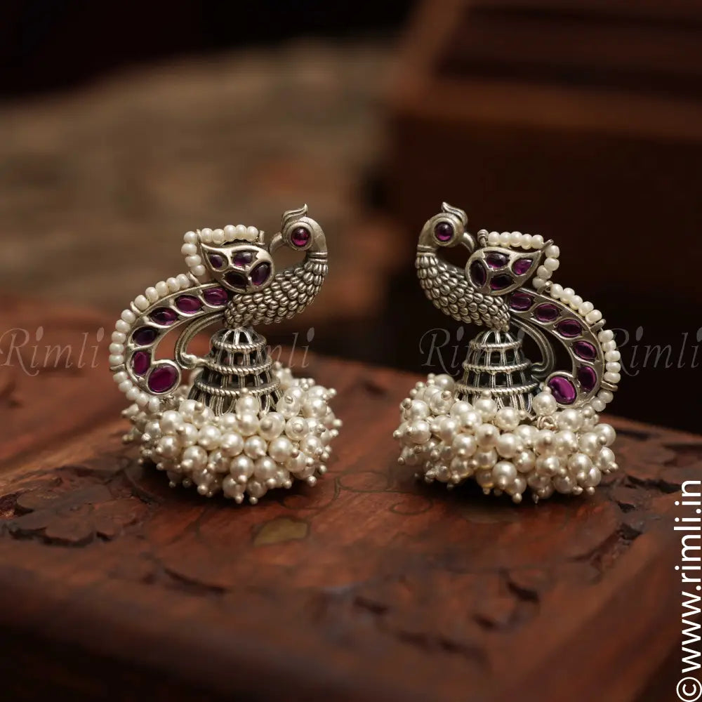 Shiksha Silver Peacock Jhumka - Rimli Boutique