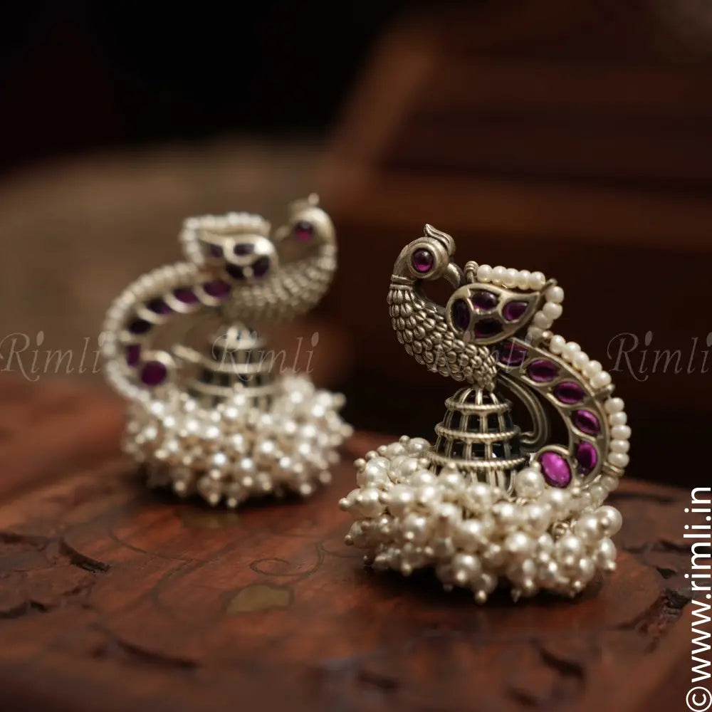 Shiksha Silver Peacock Jhumka - Rimli Boutique