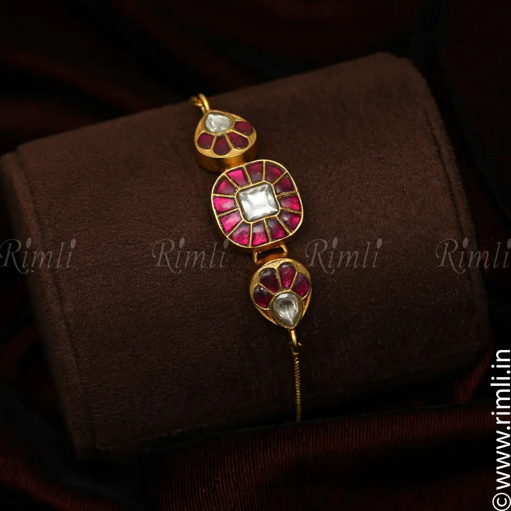 Akshvi Silver Bracelet - Reddish Pink - Rimli Boutique