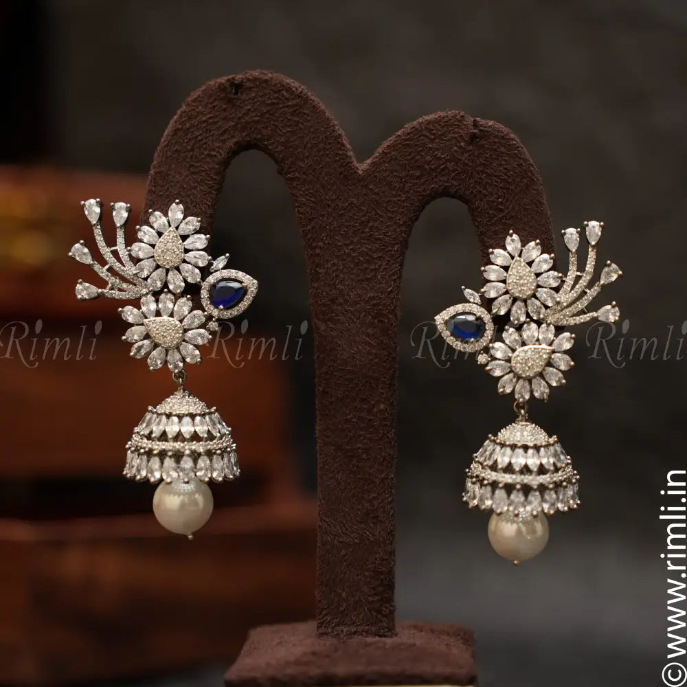 Sara Zircon Jhumka - Blue - Rimli Boutique