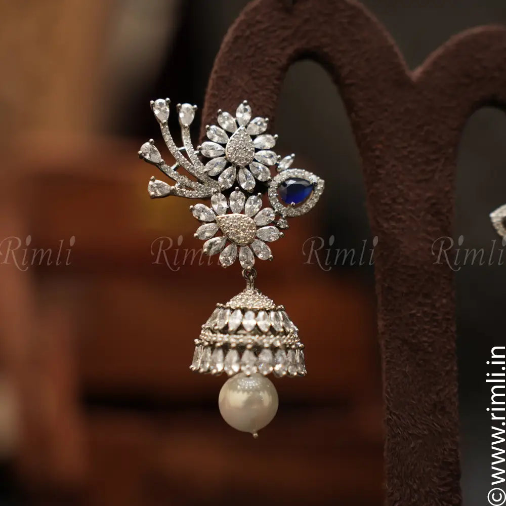Sara Zircon Jhumka - Blue - Rimli Boutique