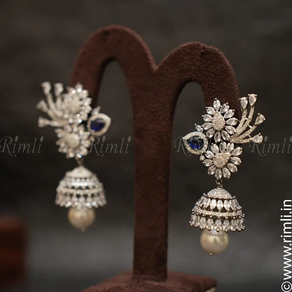Sara Zircon Jhumka - Blue - Rimli Boutique