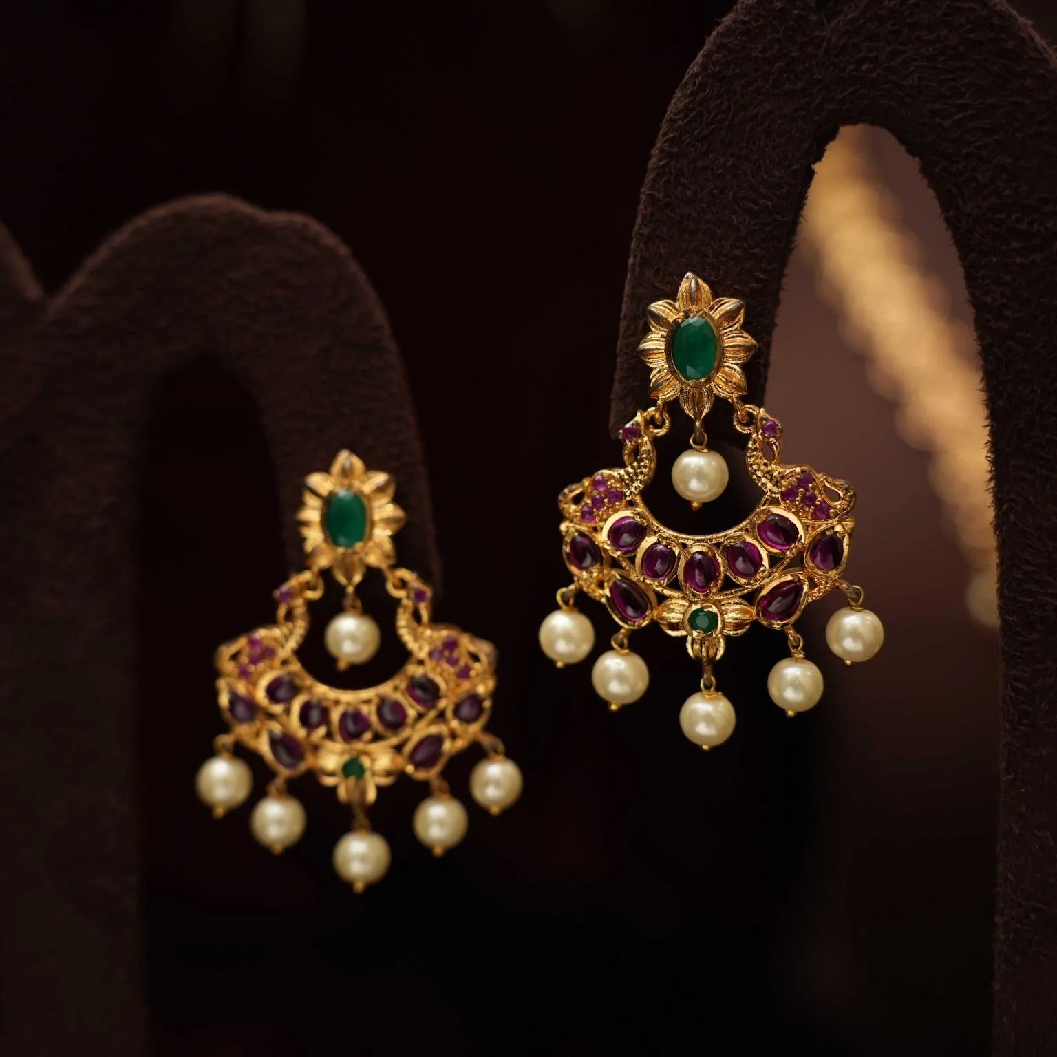 Traditional Temple Necklace Set With Red and Green Stones - Rimli Boutique