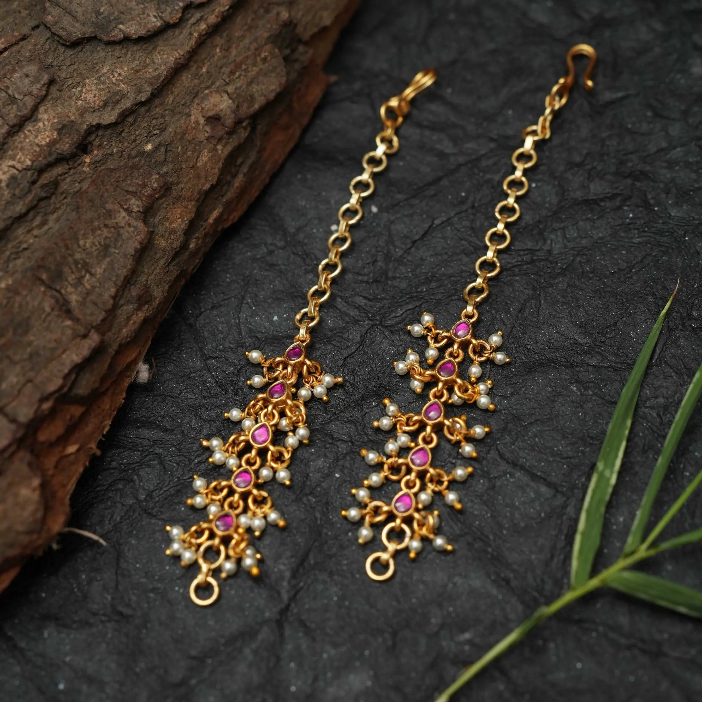 Julia Silver Ear Chain - Red