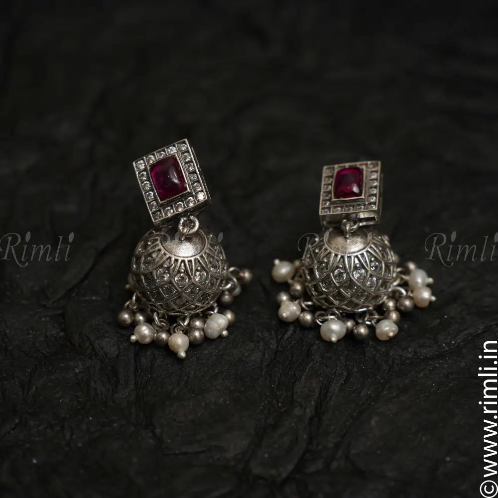 Gamya Silver Jhumka - White - Rimli Boutique