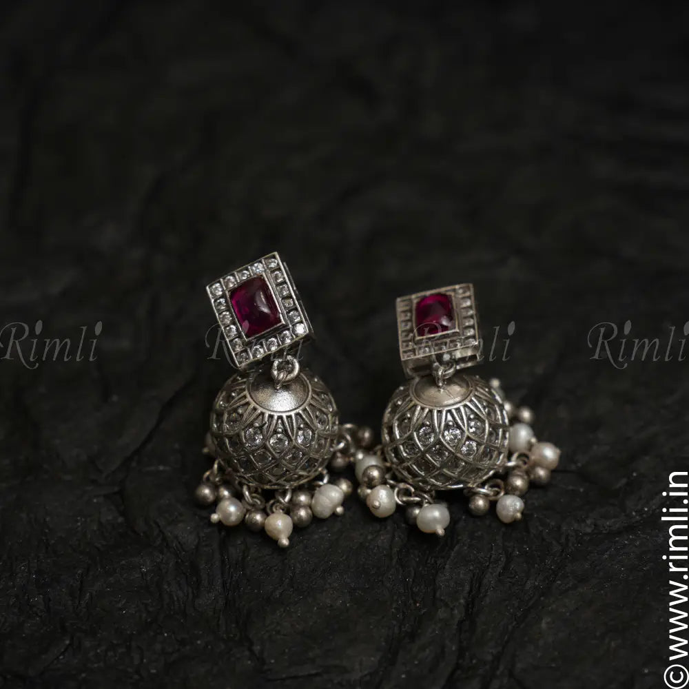 Gamya Silver Jhumka - White - Rimli Boutique