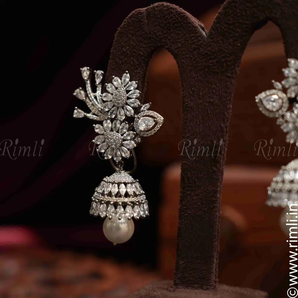 Sara Zircon Jhumka - White - Rimli Boutique
