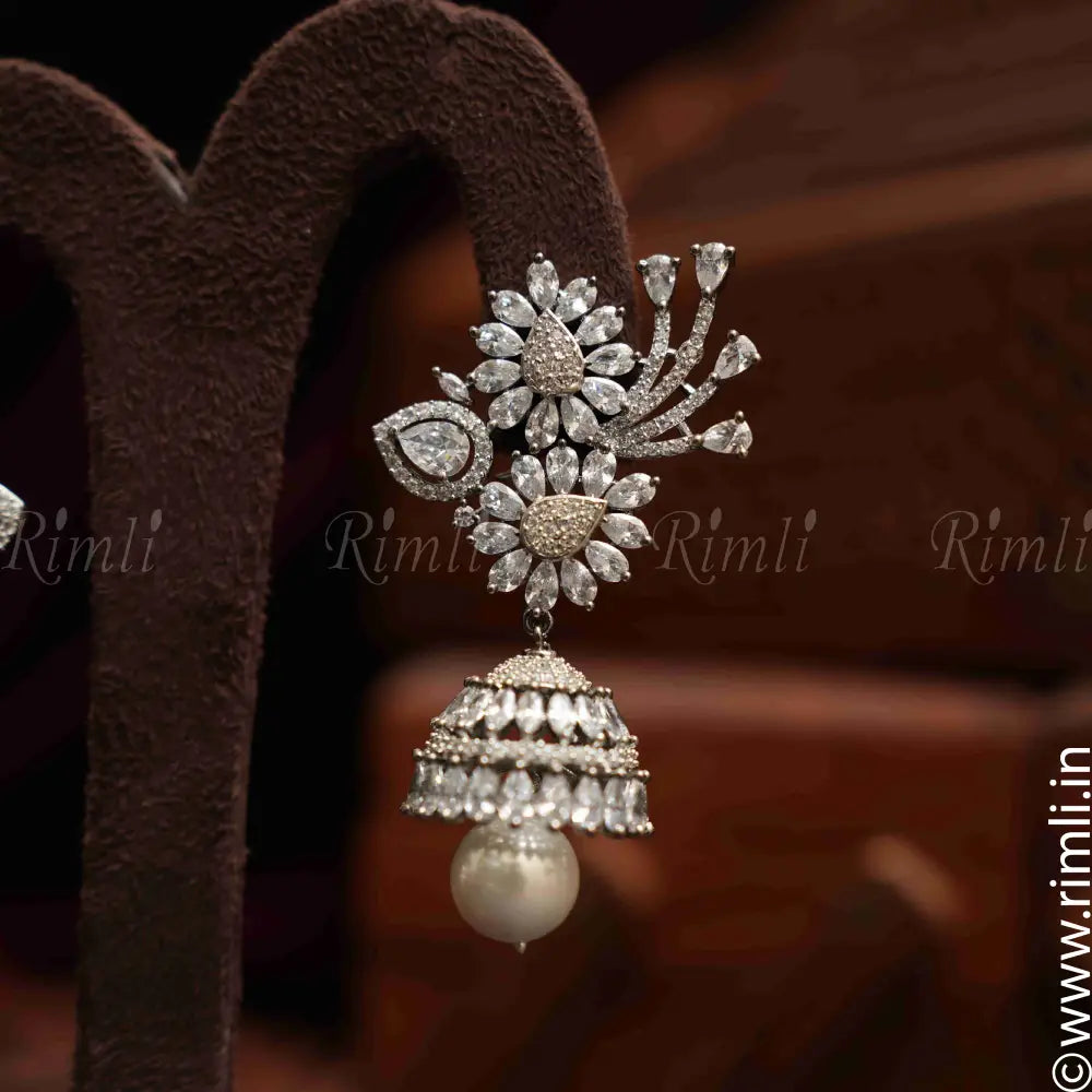 Sara Zircon Jhumka - White - Rimli Boutique