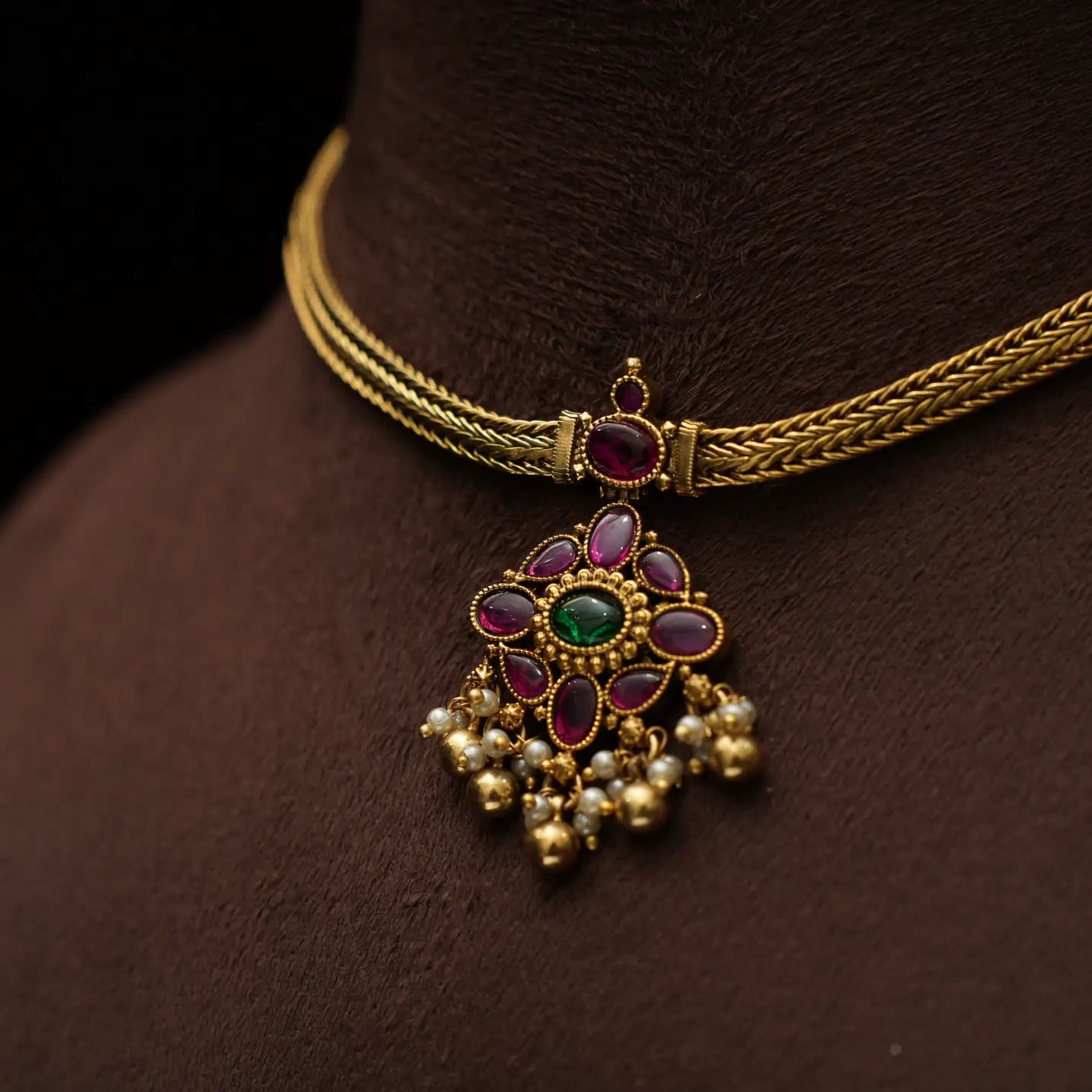 Aadishri Antique Attigai Necklace -  Golden Ball