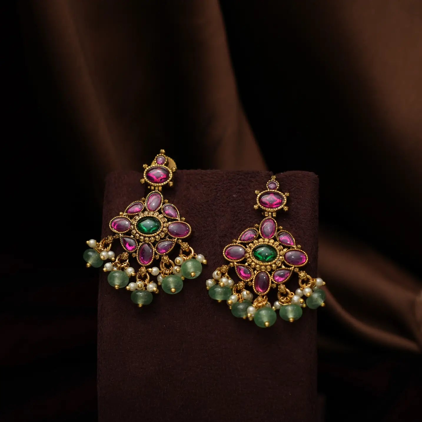 Aadishri Antique Attigai Necklace -  Green Beads