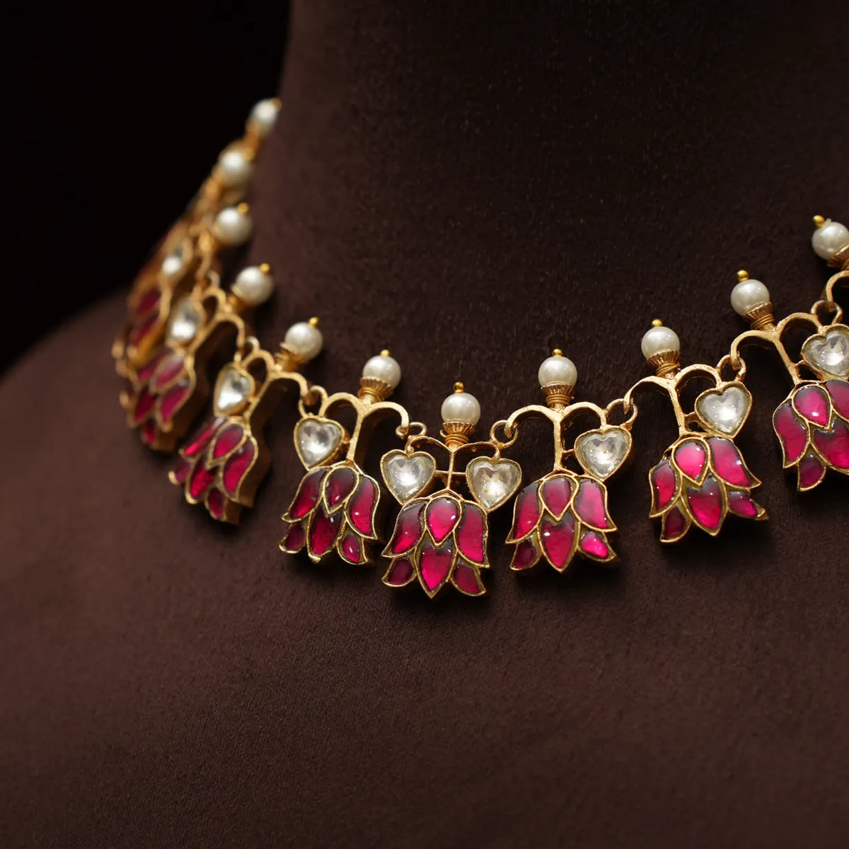 Aahana Polki Choker - Red