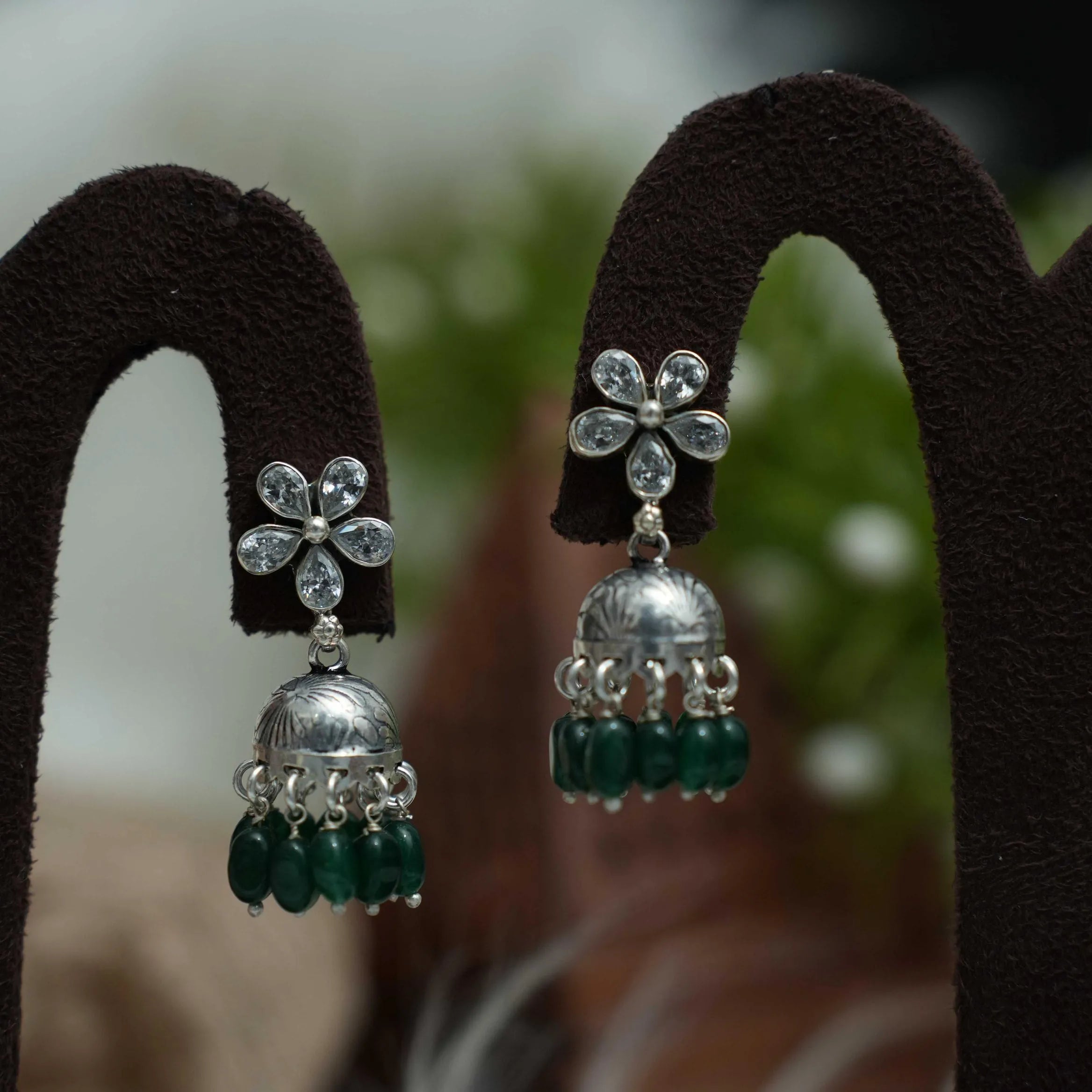 Aamani Silver Jhumka Earrings - Elongated