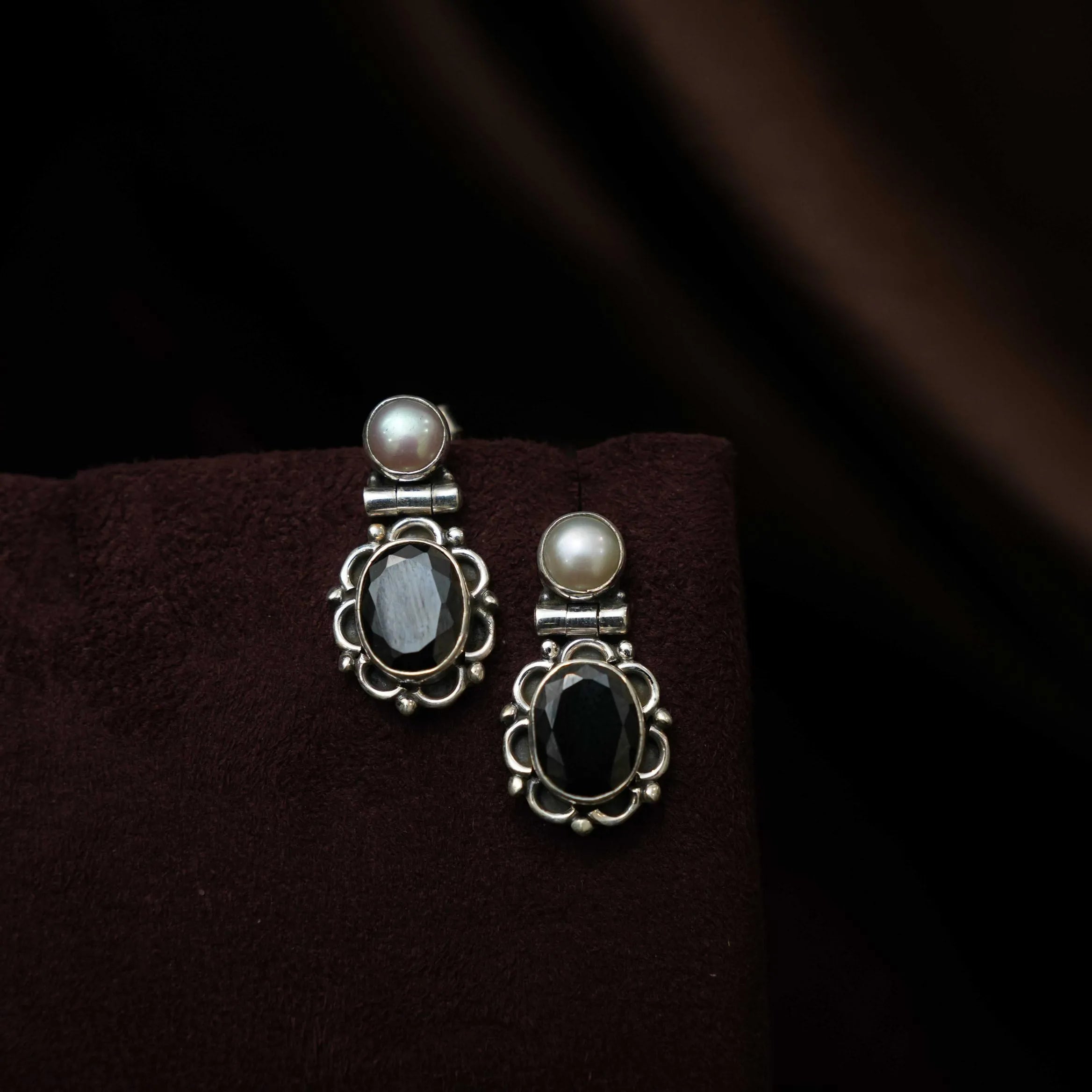 Aarthiya Silver Oxidised Earring - Black