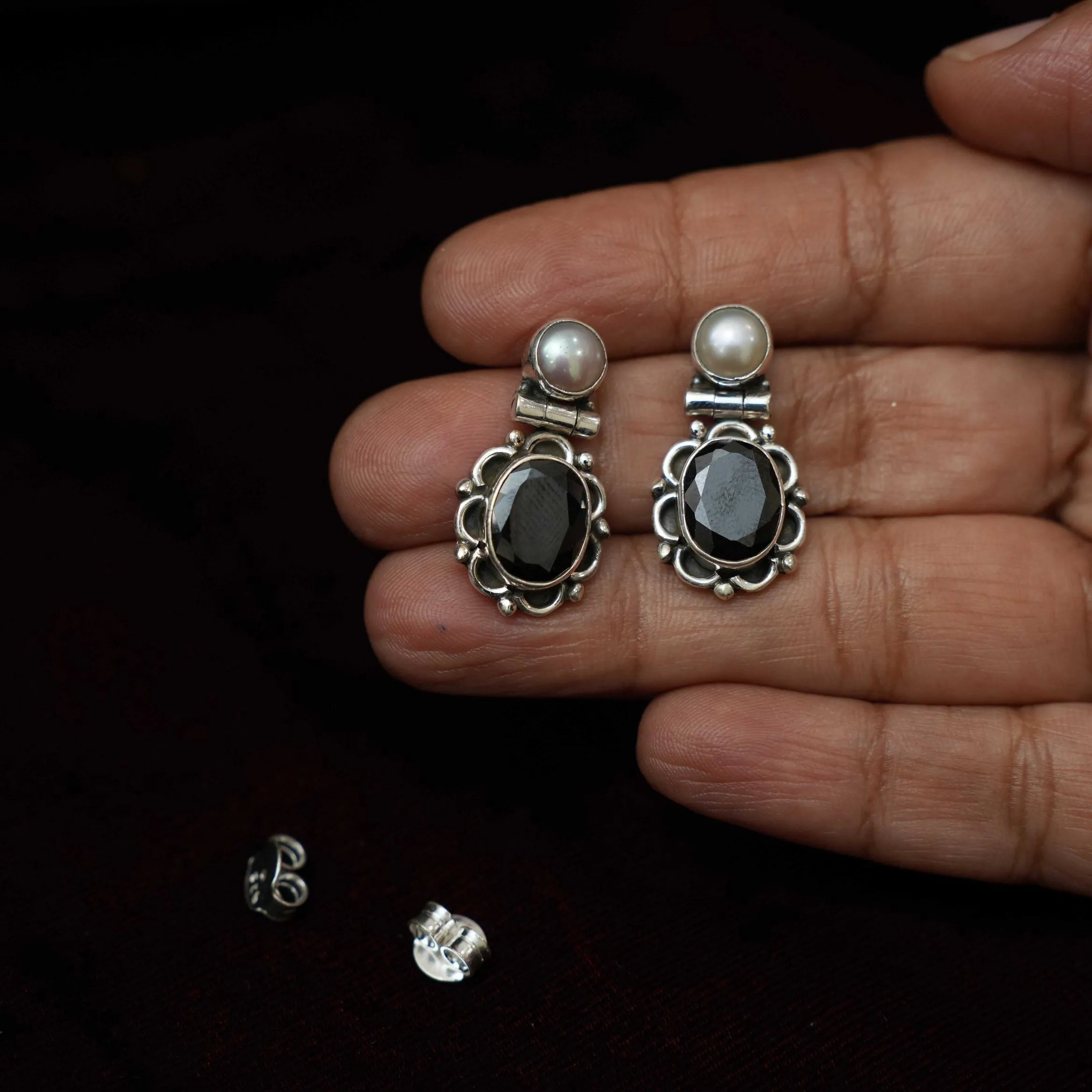 Aarthiya Silver Oxidised Earring - Black