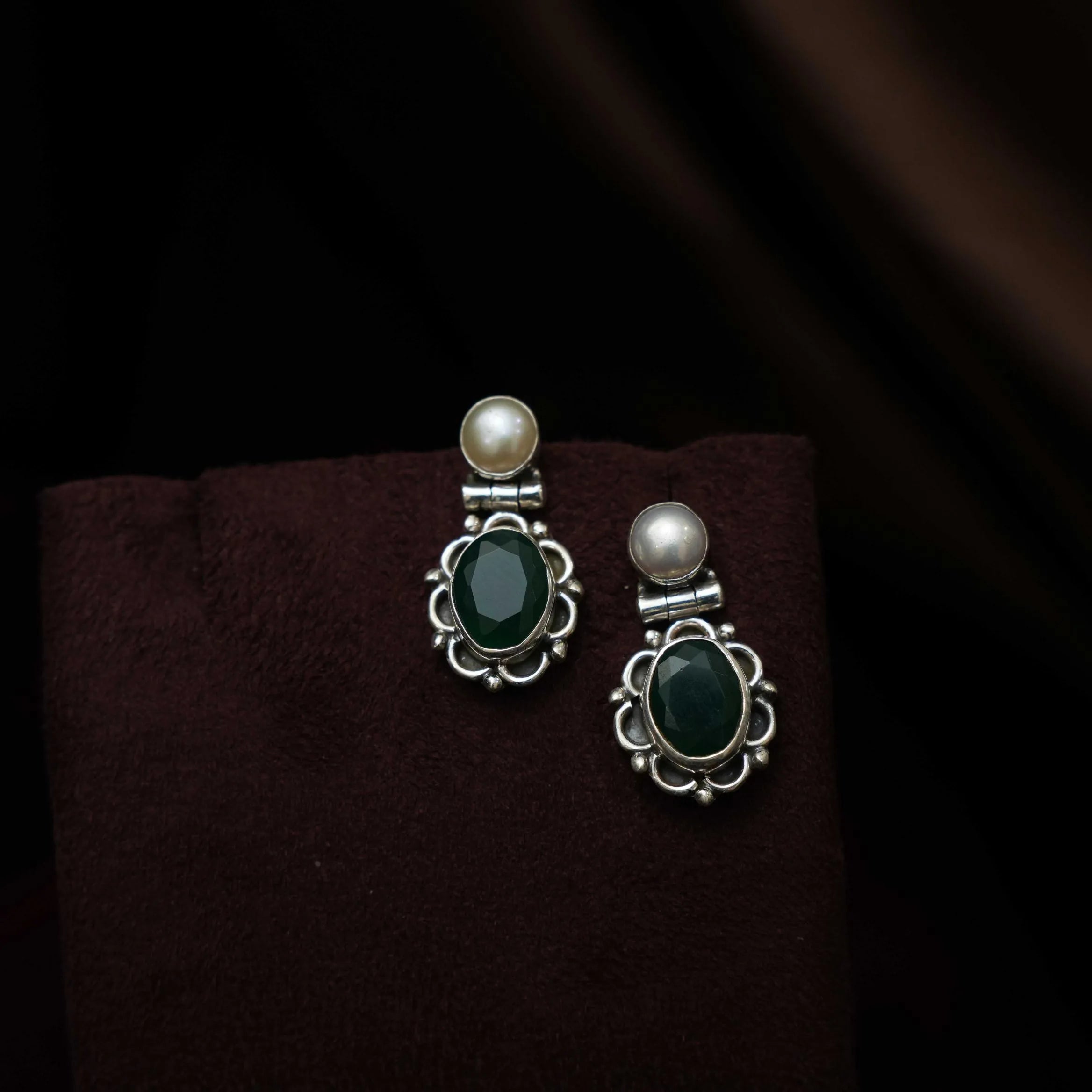 Aarthiya Silver Oxidised Earring - Green