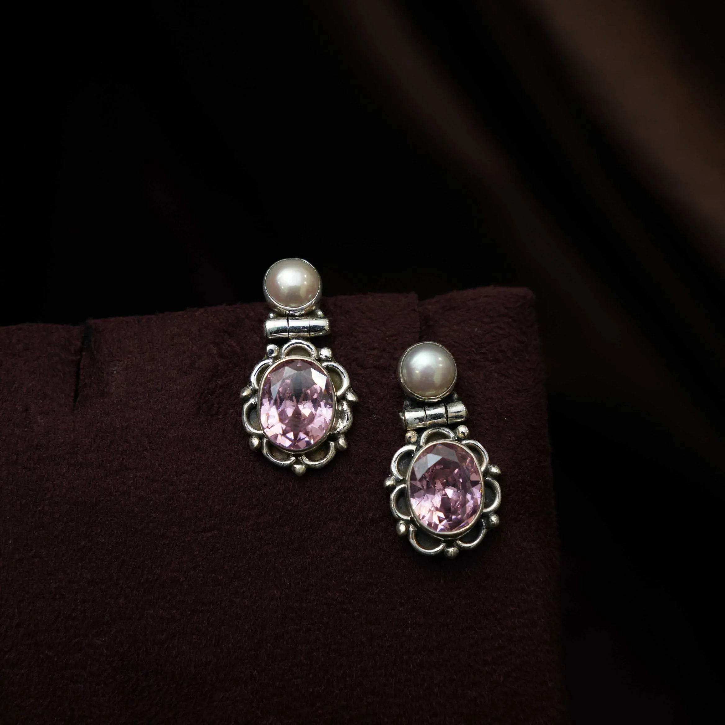 Aarthiya Silver Oxidised Earring - Pastel Pink