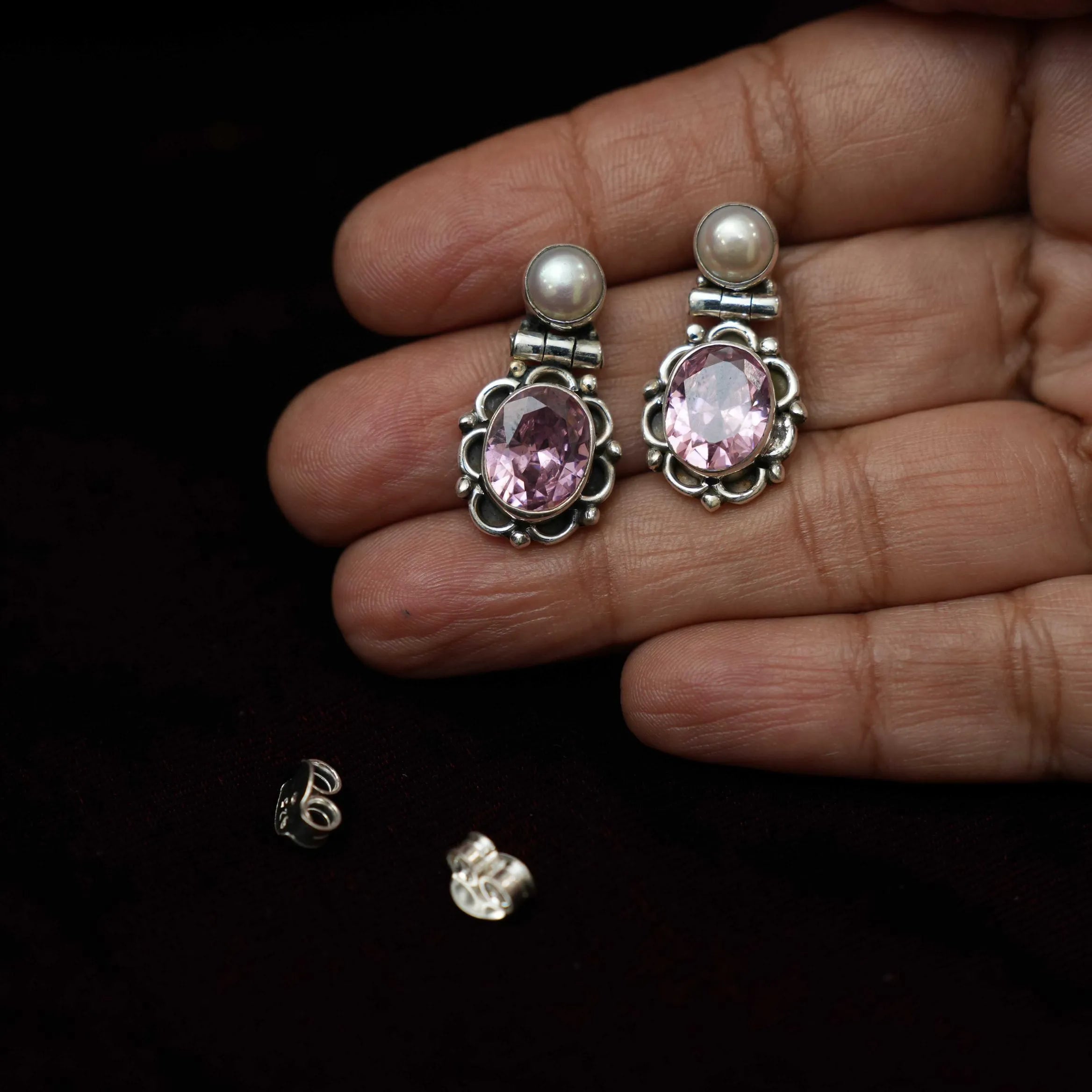 Aarthiya Silver Oxidised Earring - Pastel Pink