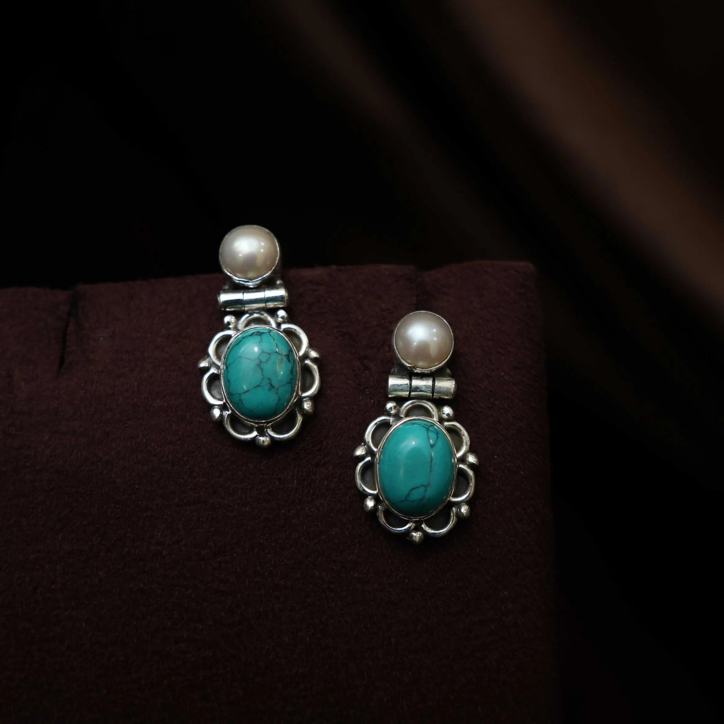 Aarthiya Silver Oxidised Earring - Turquoise