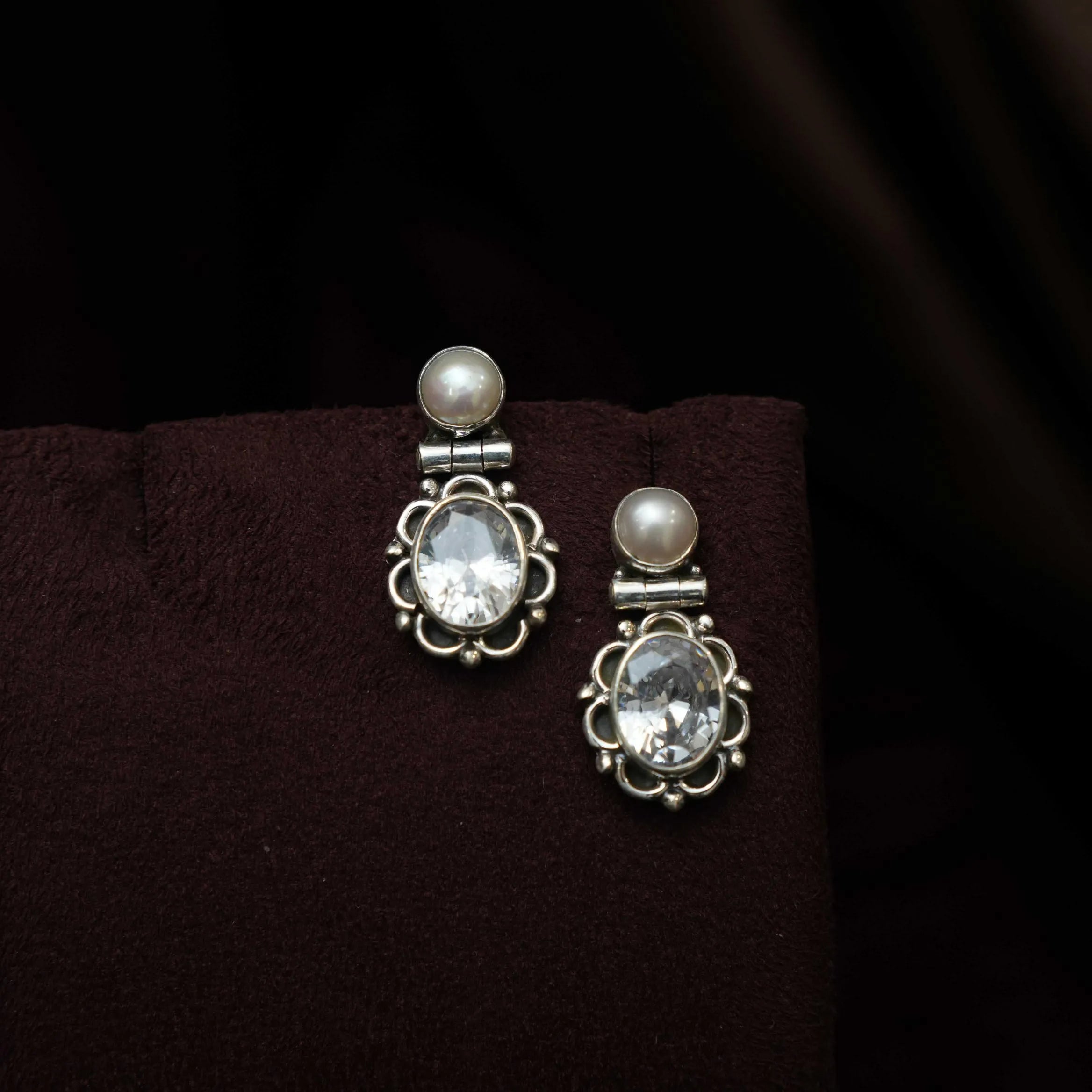 Aarthiya Silver Oxidised Earring - White