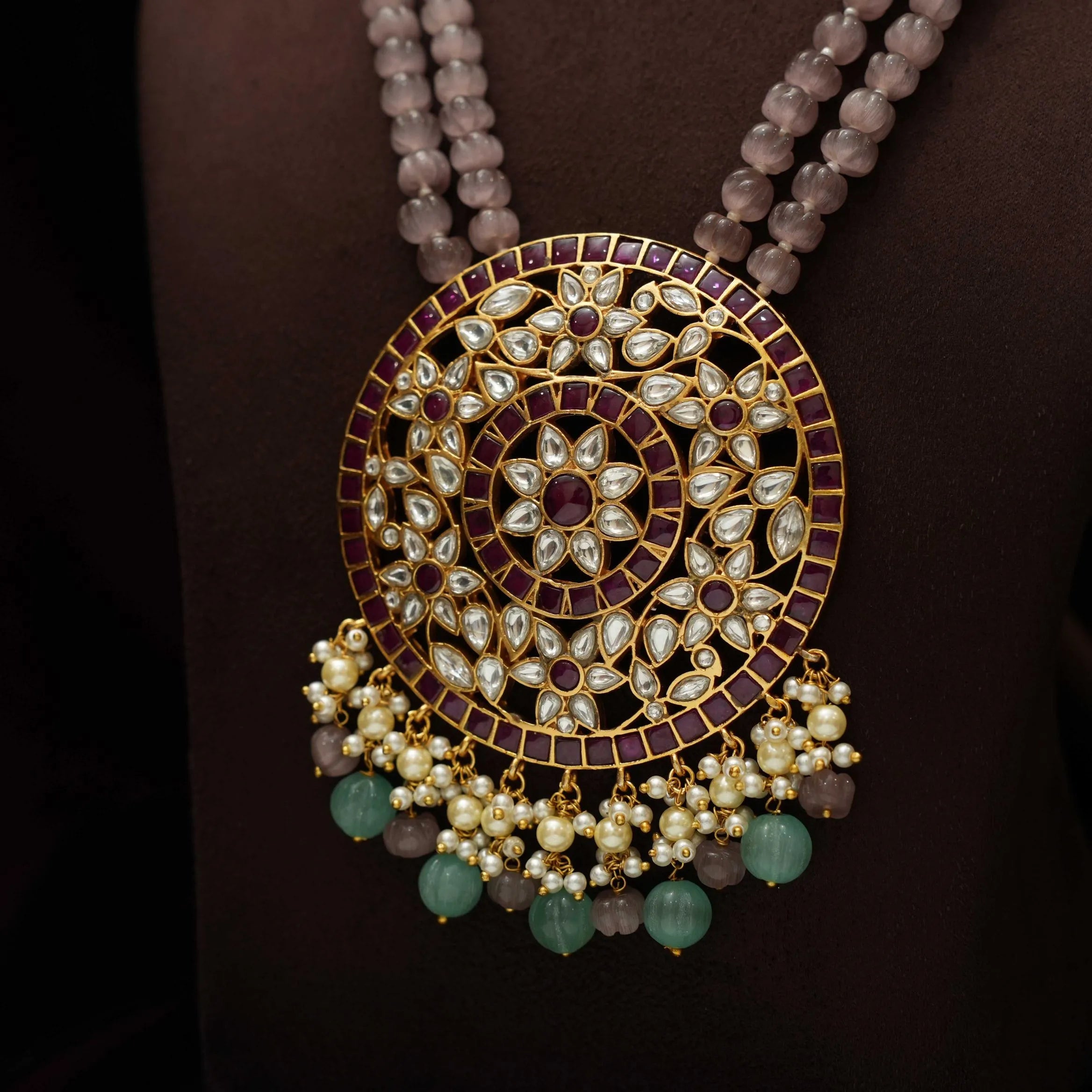 Aarushi Polki Beaded Necklace - Pink