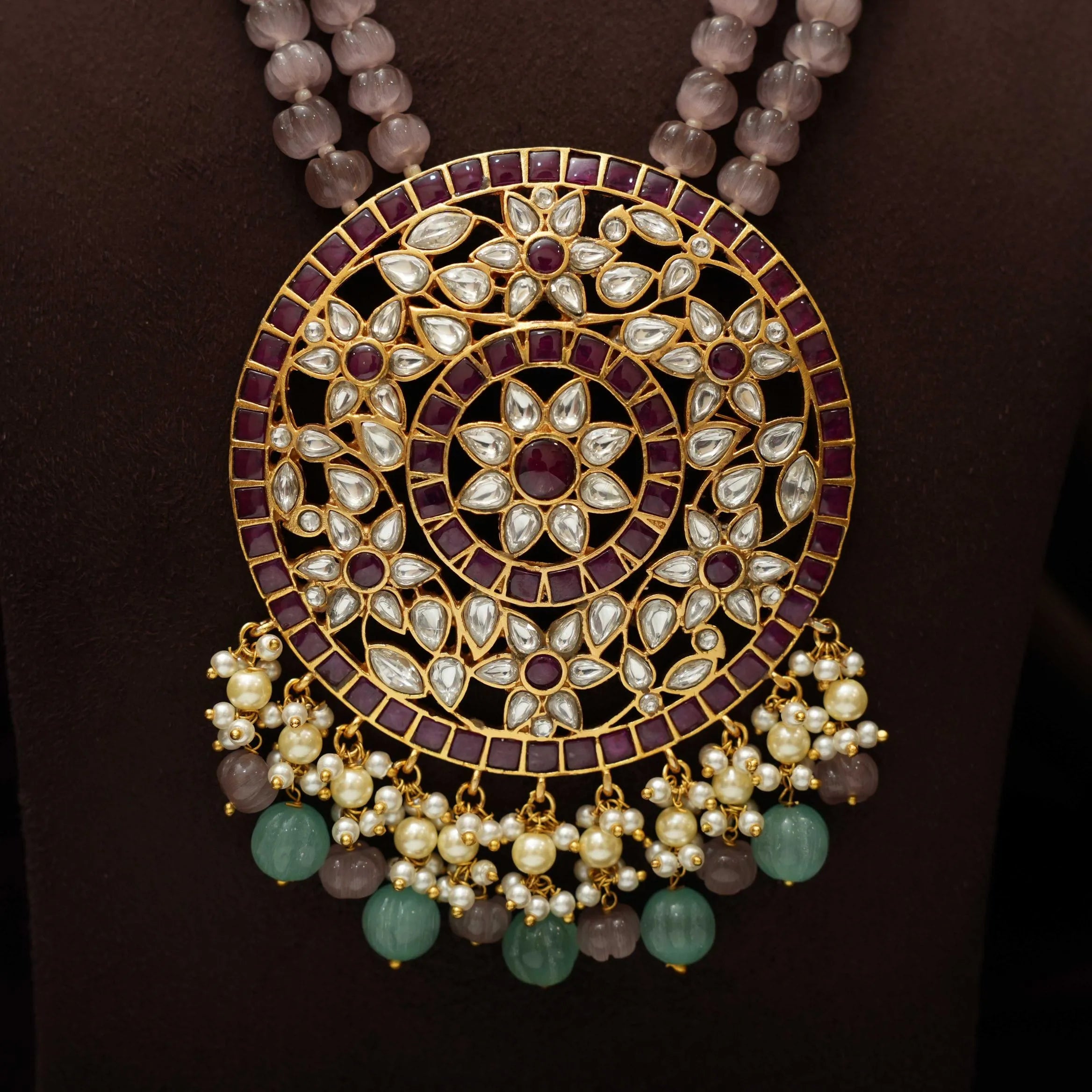 Aarushi Polki Beaded Necklace - Pink