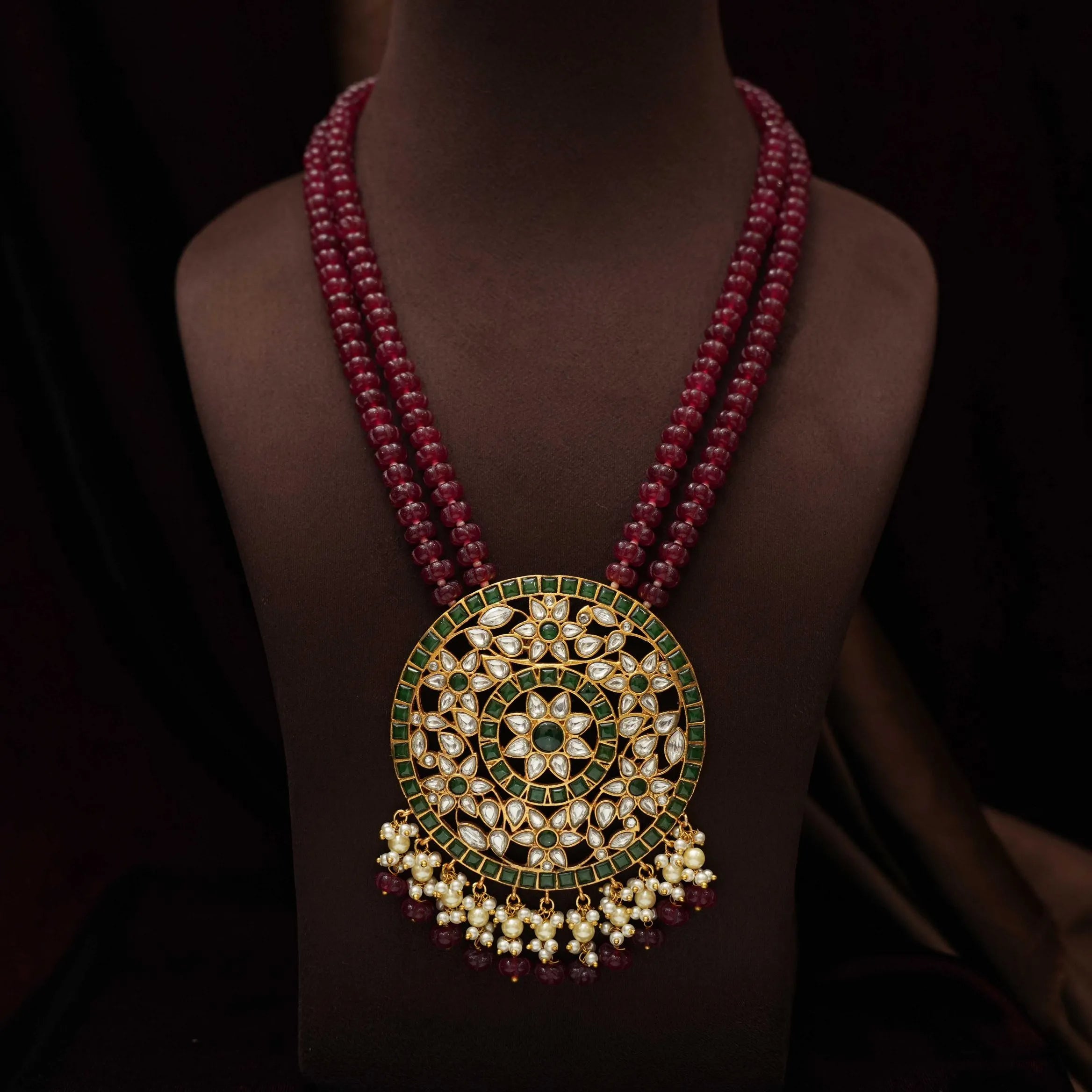 Aarushi Polki Beaded Necklace - Red