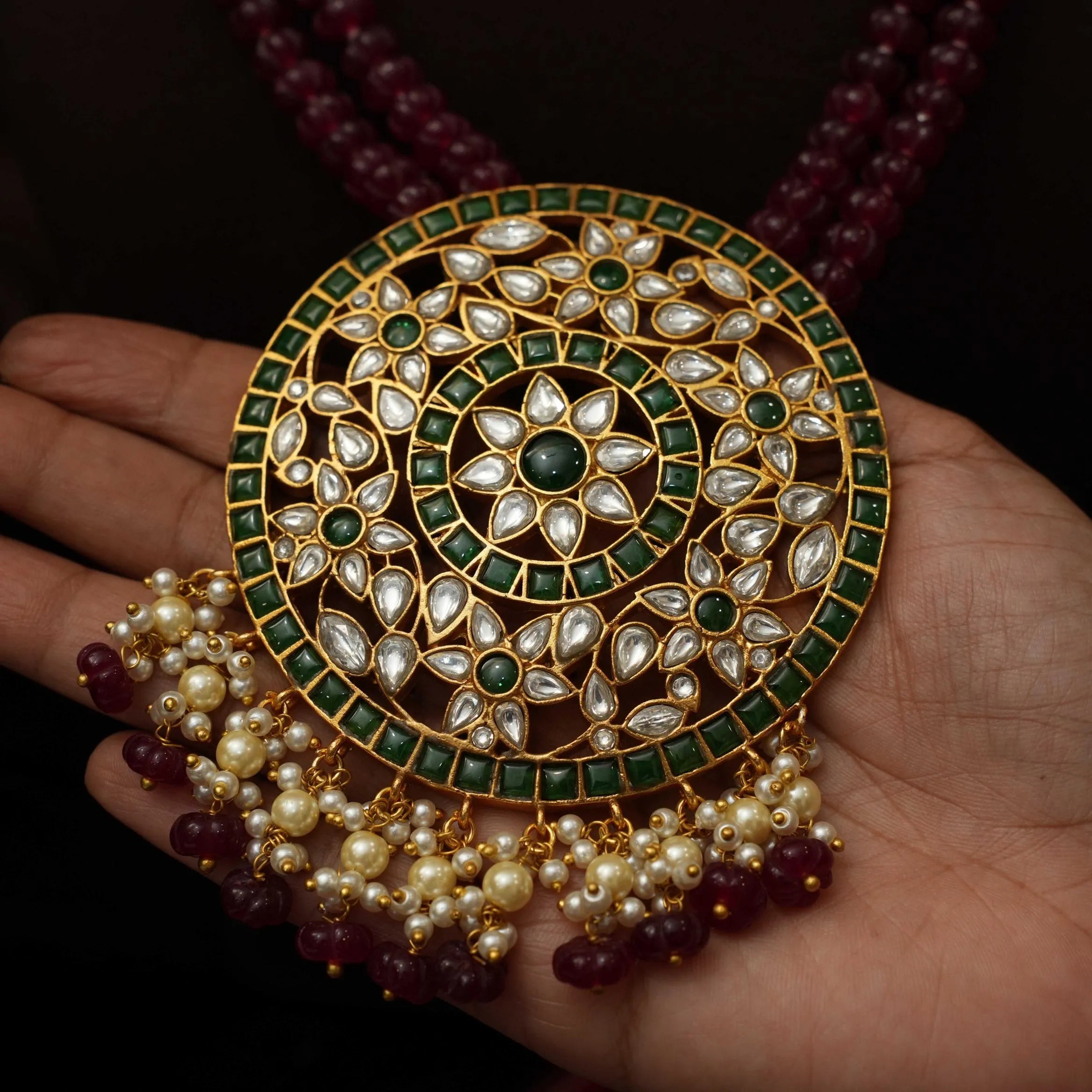 Aarushi Polki Beaded Necklace - Red