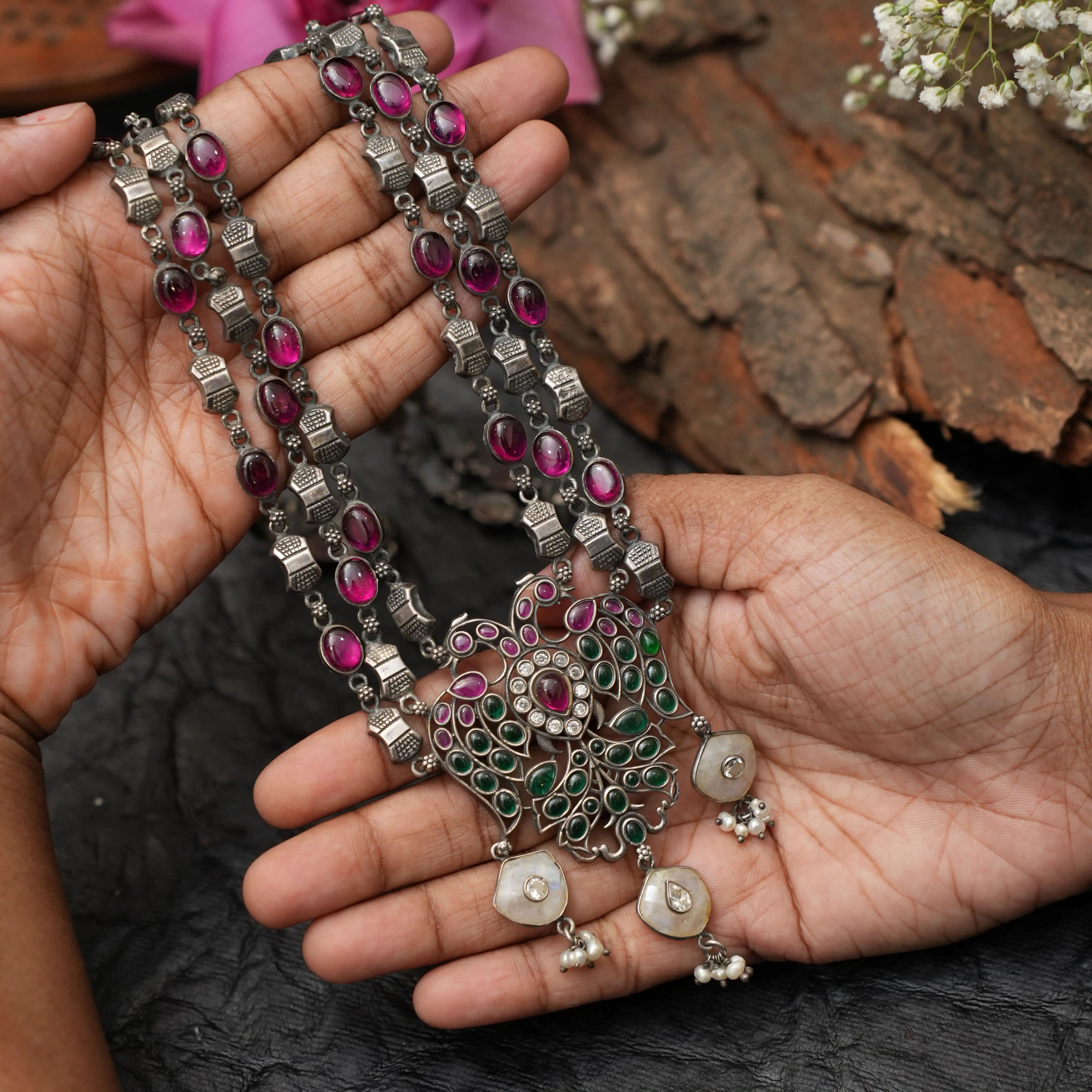 Aasha Ethnic Silver Necklace