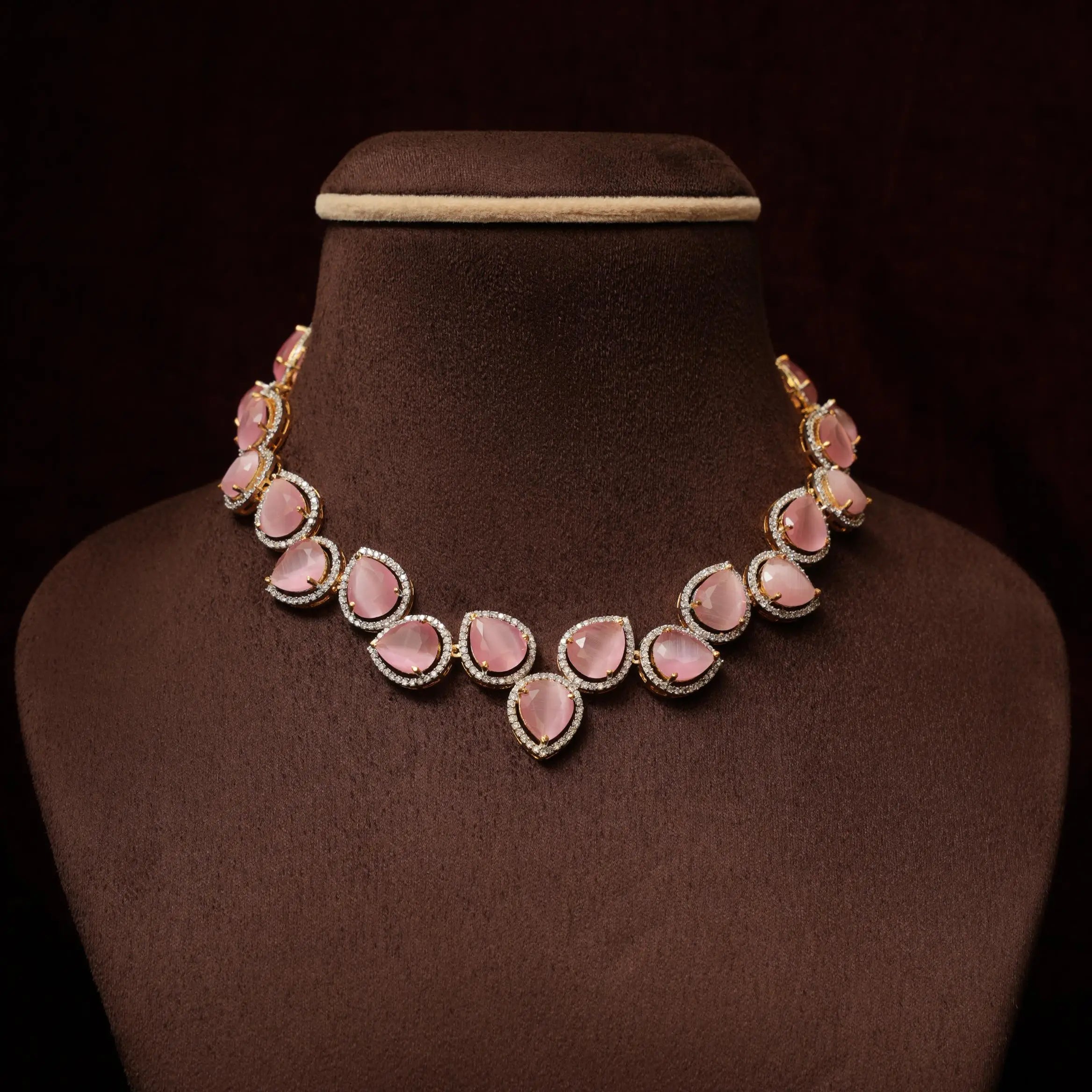 Abhaya Zircon Necklace - Pastel Pink