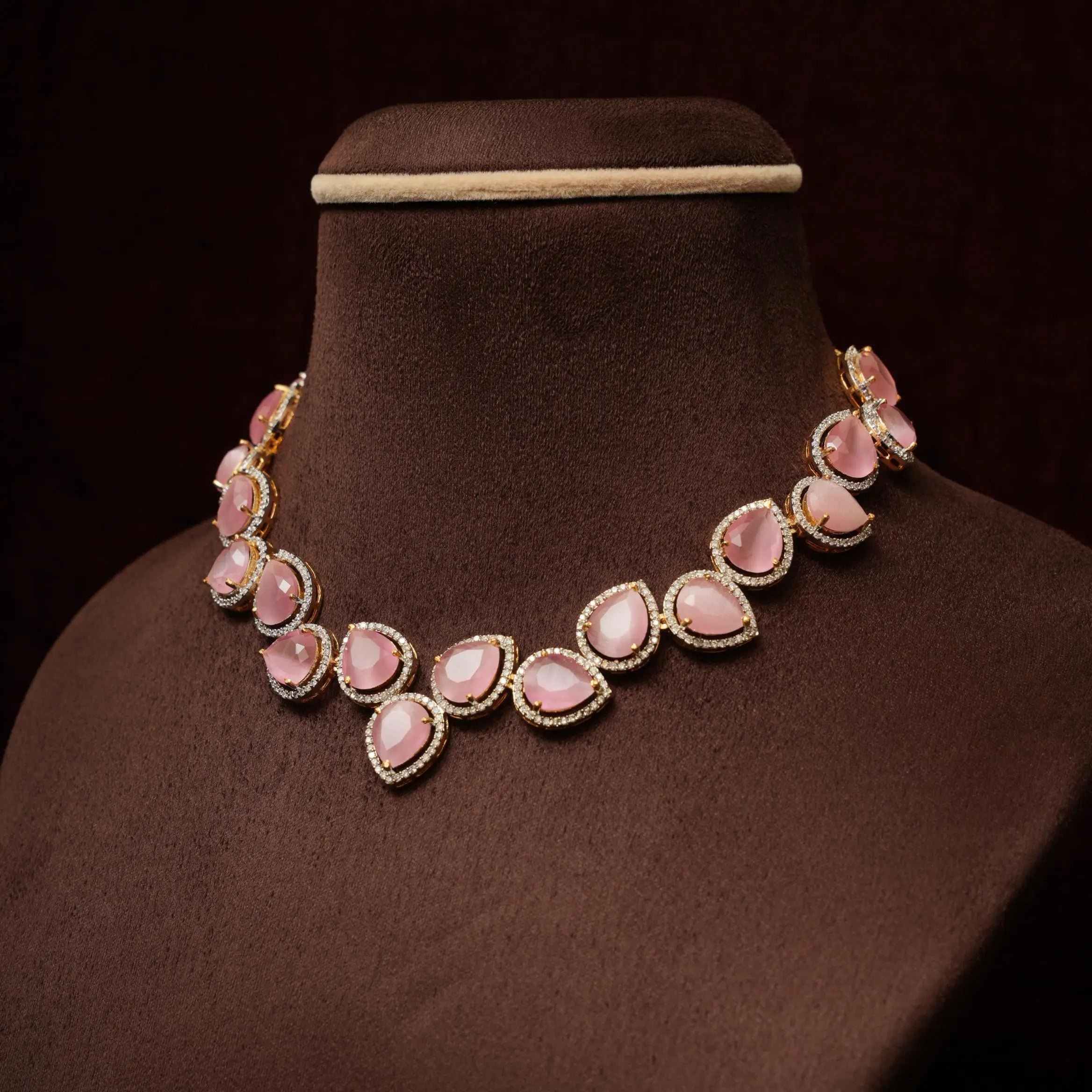 Abhaya Zircon Necklace - Pastel Pink