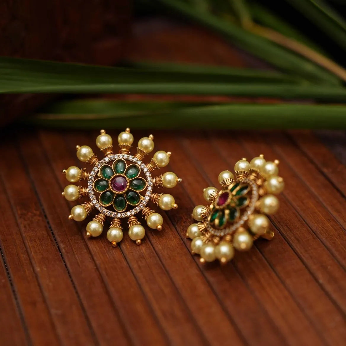 Abja Polki Ear Stud - Green - Rimli Boutique