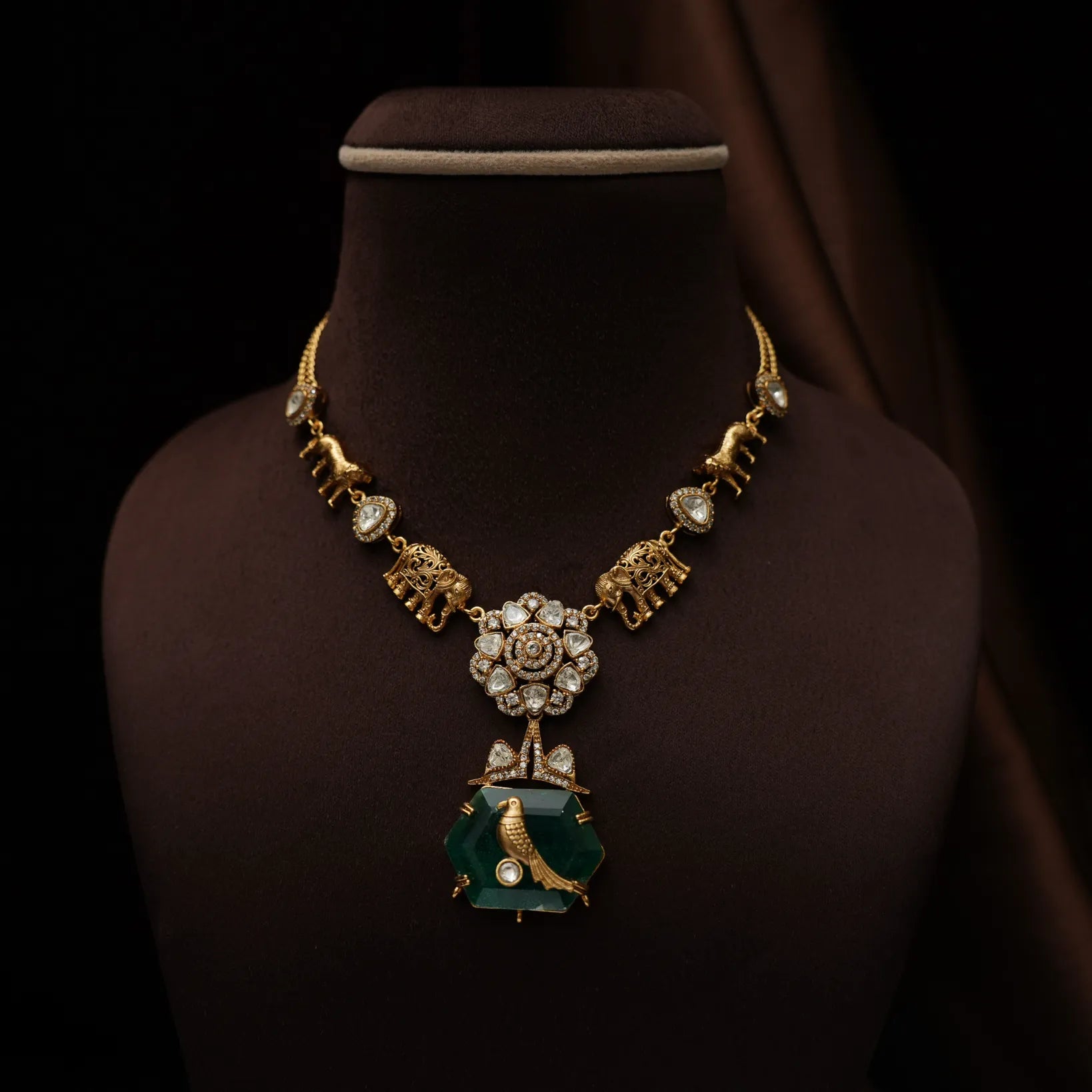 Adhiratha Polki Necklace - Emerald Green