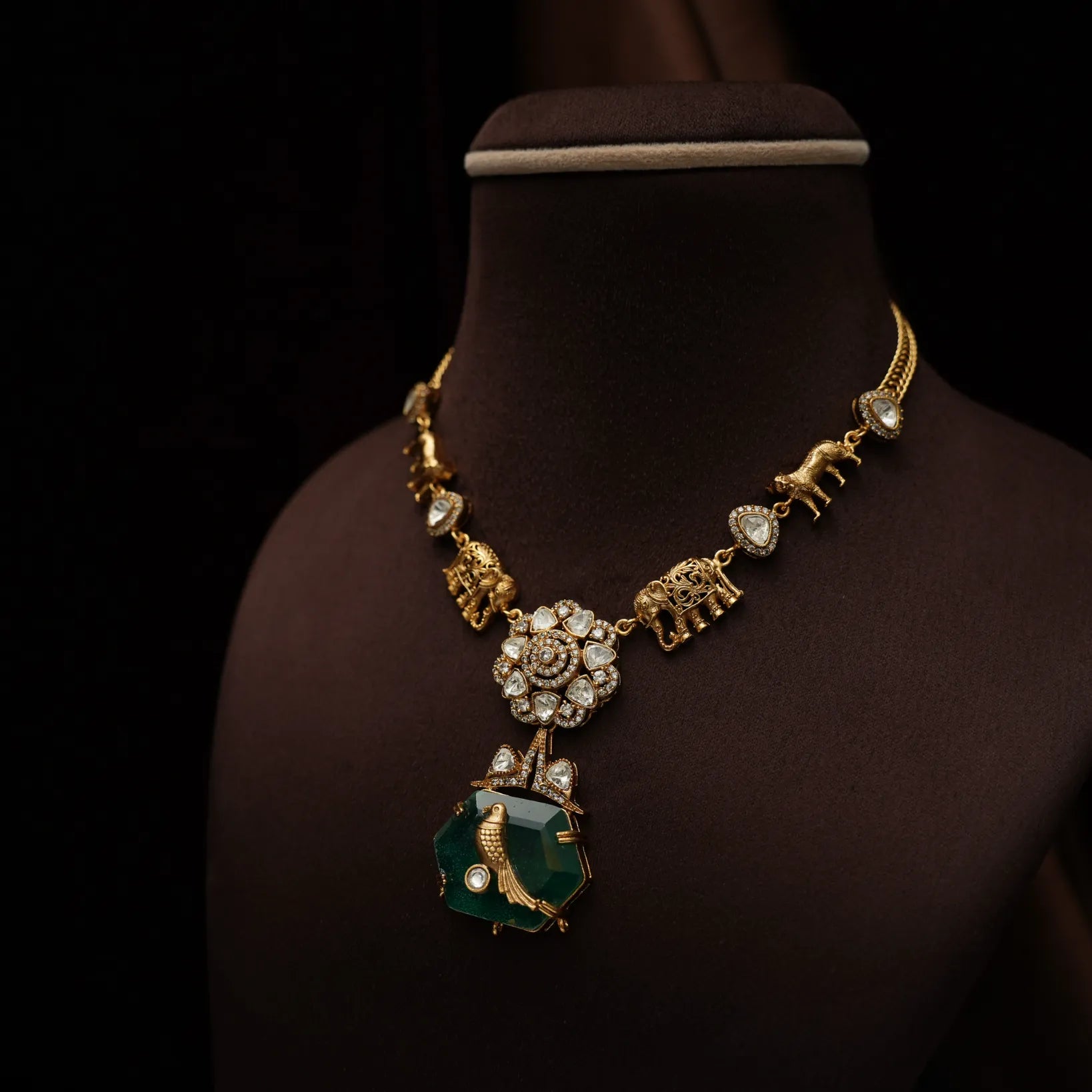 Adhiratha Polki Necklace - Emerald Green