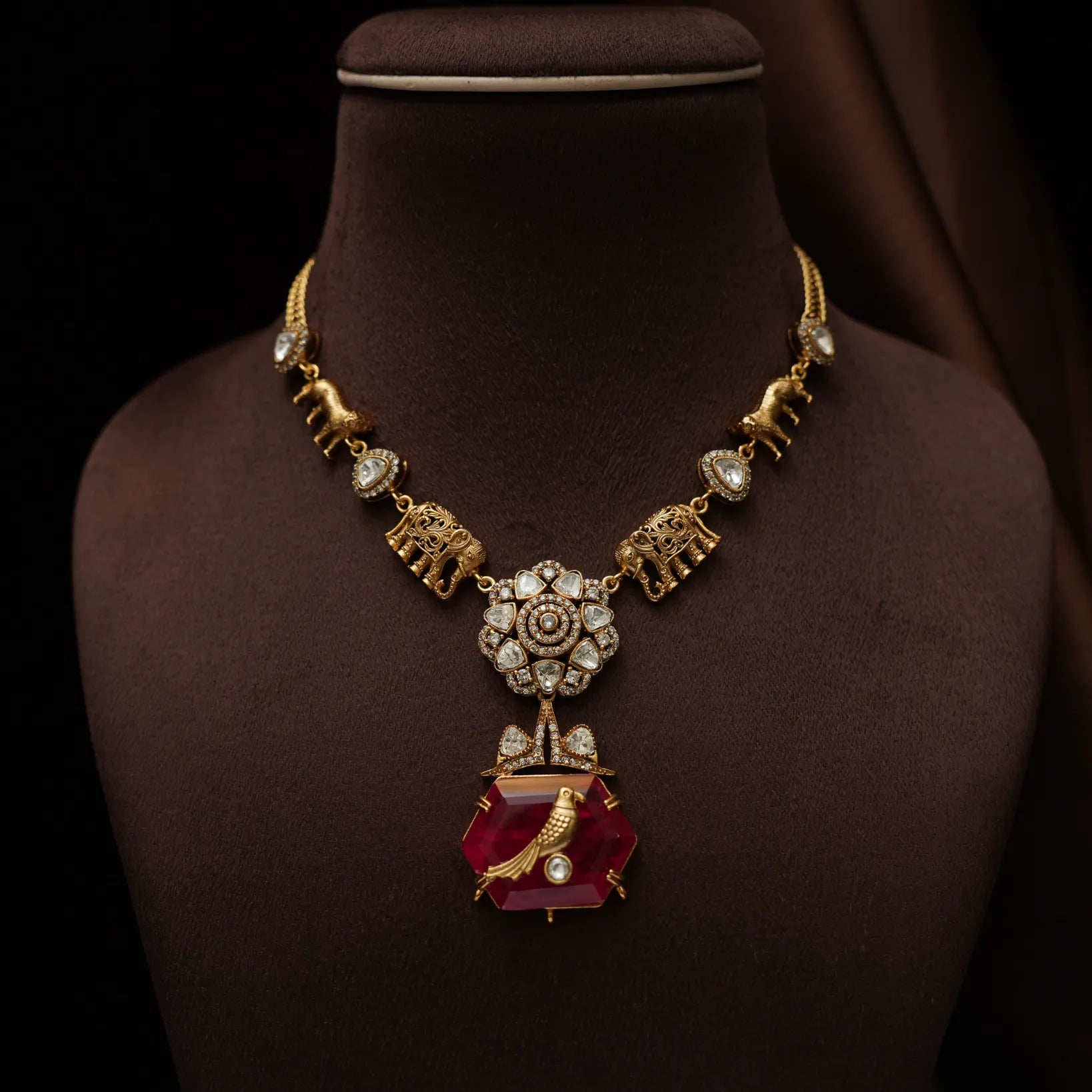 Adhiratha Polki Necklace - Red
