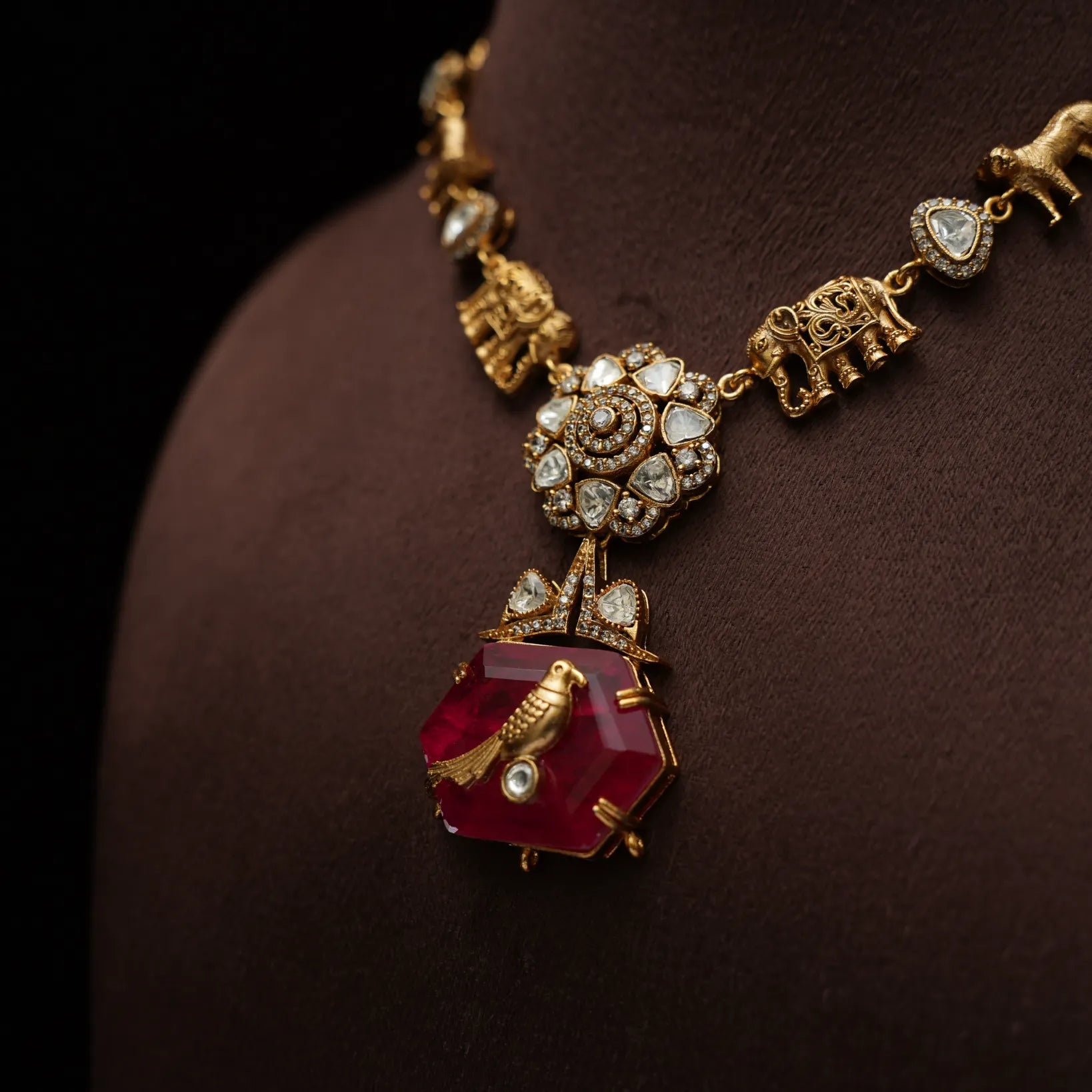 Adhiratha Polki Necklace - Red