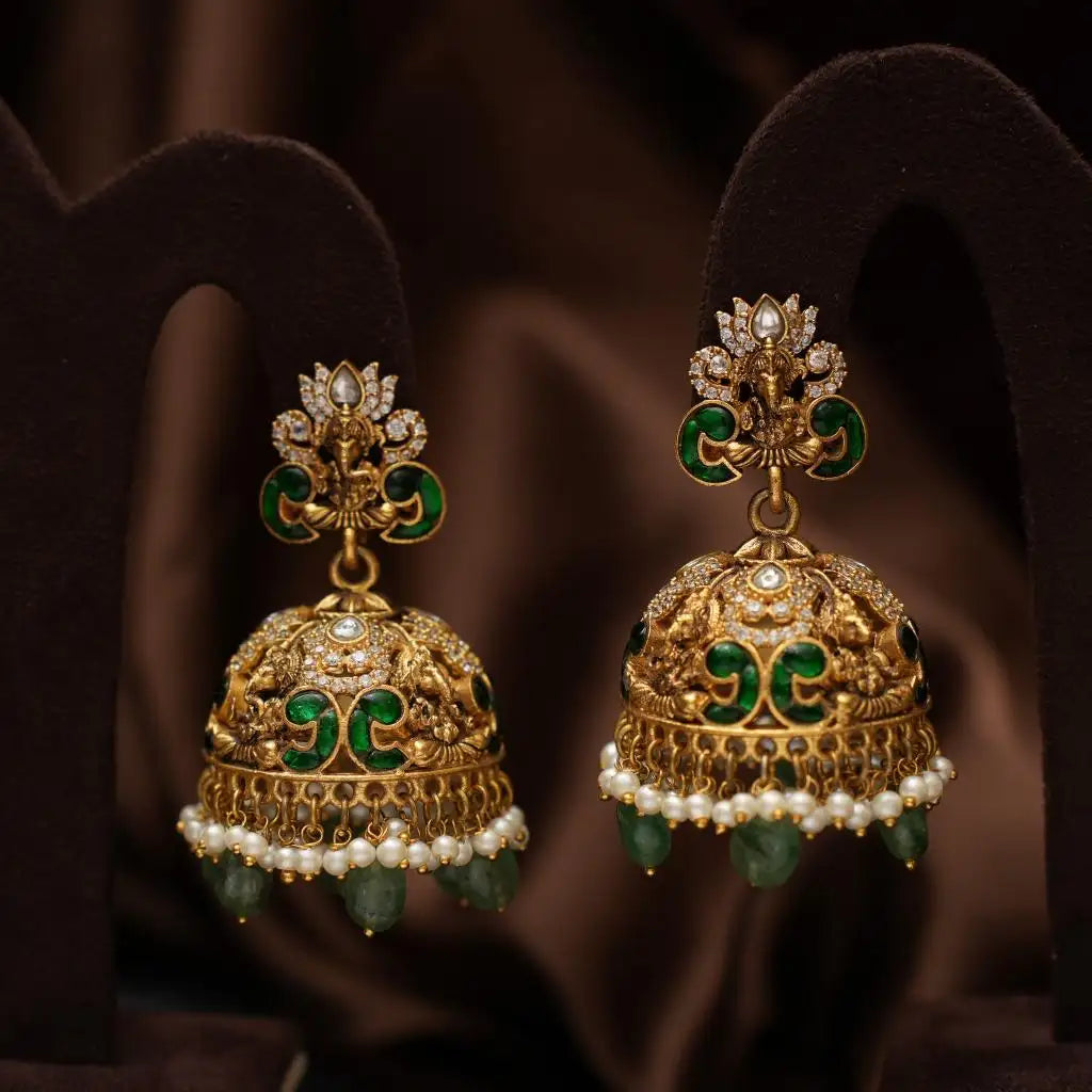 Adhvika Antique Jhumkha - Green