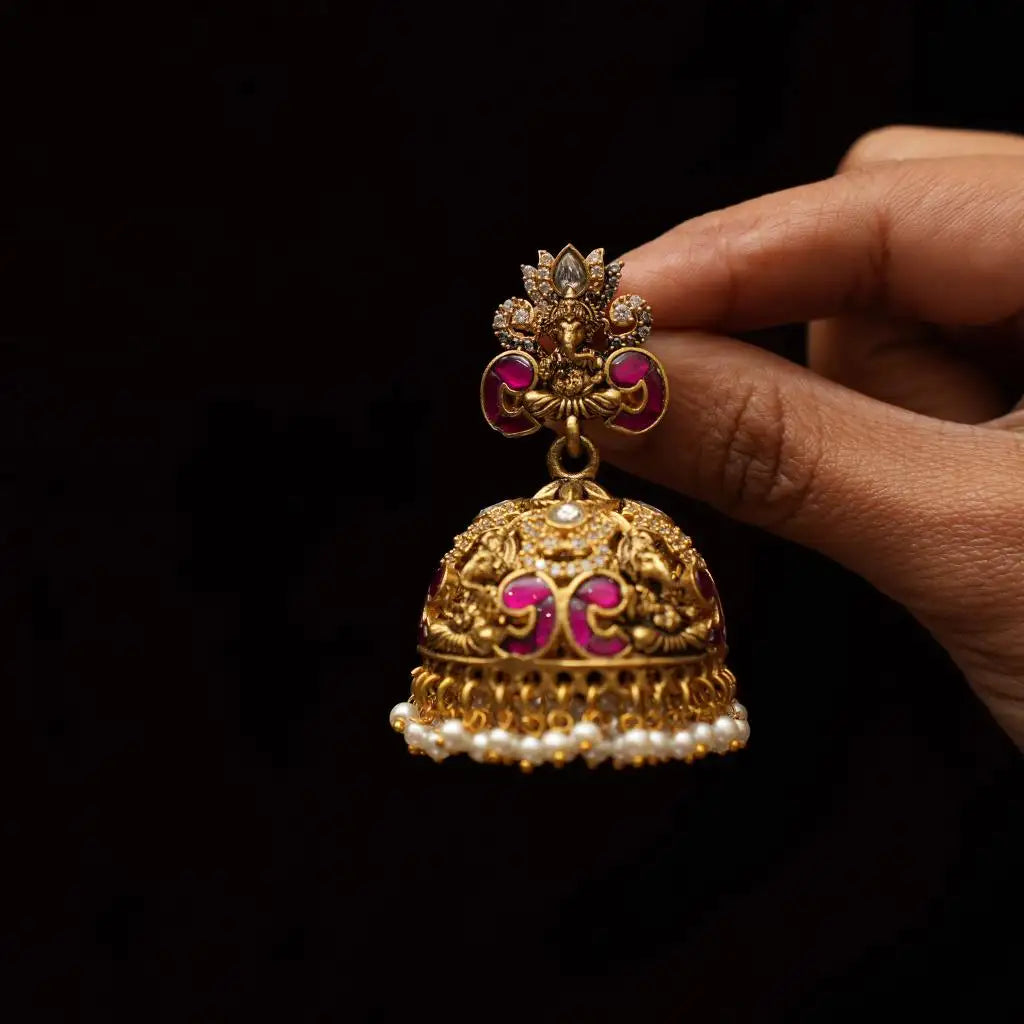 Adhvika Antique Jhumkha - Red