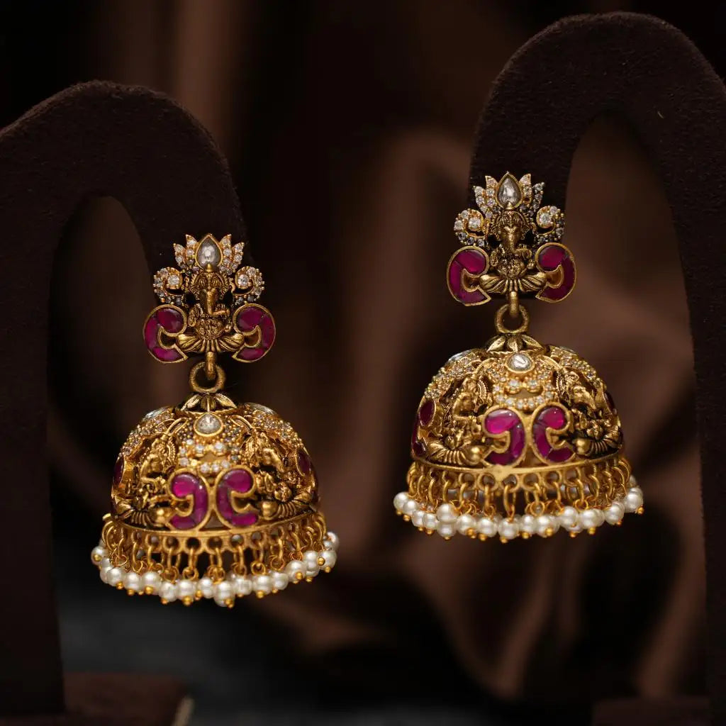 Adhvika Antique Jhumkha - Red