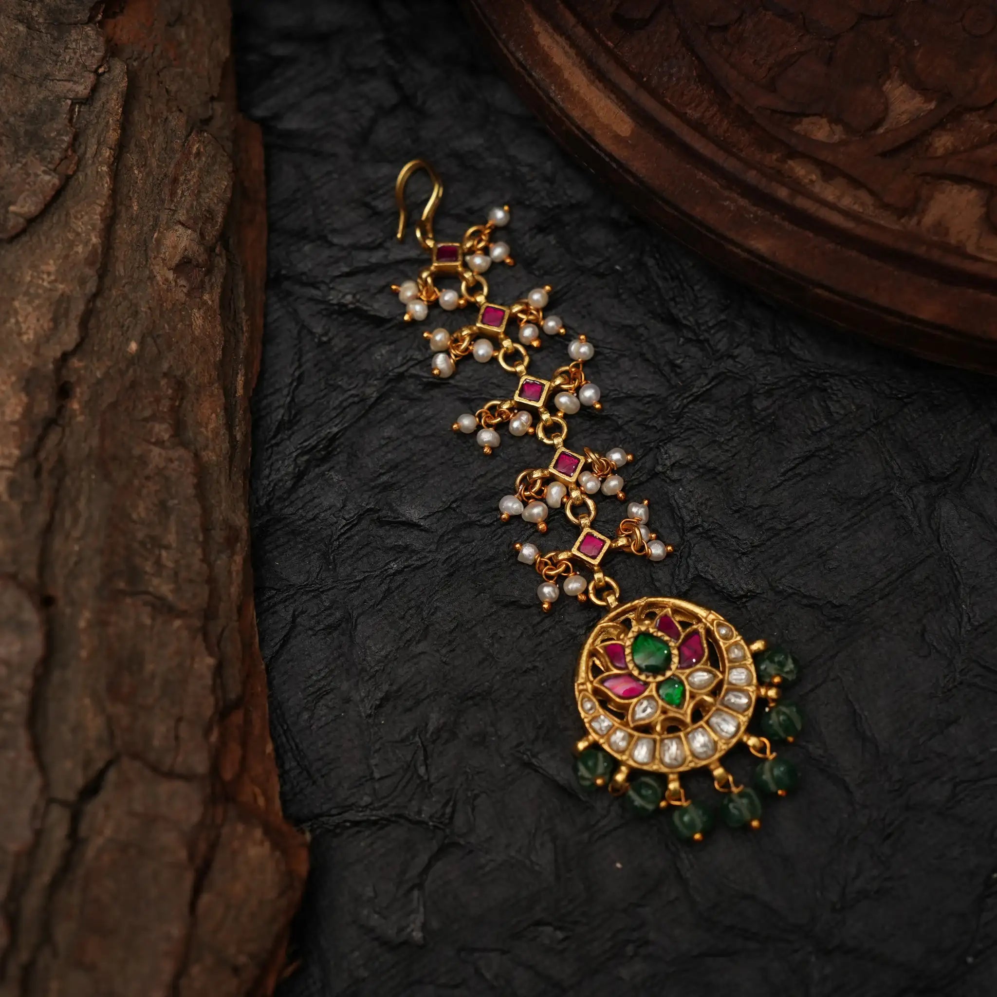 Adhya Silver Tikka - Green Beads