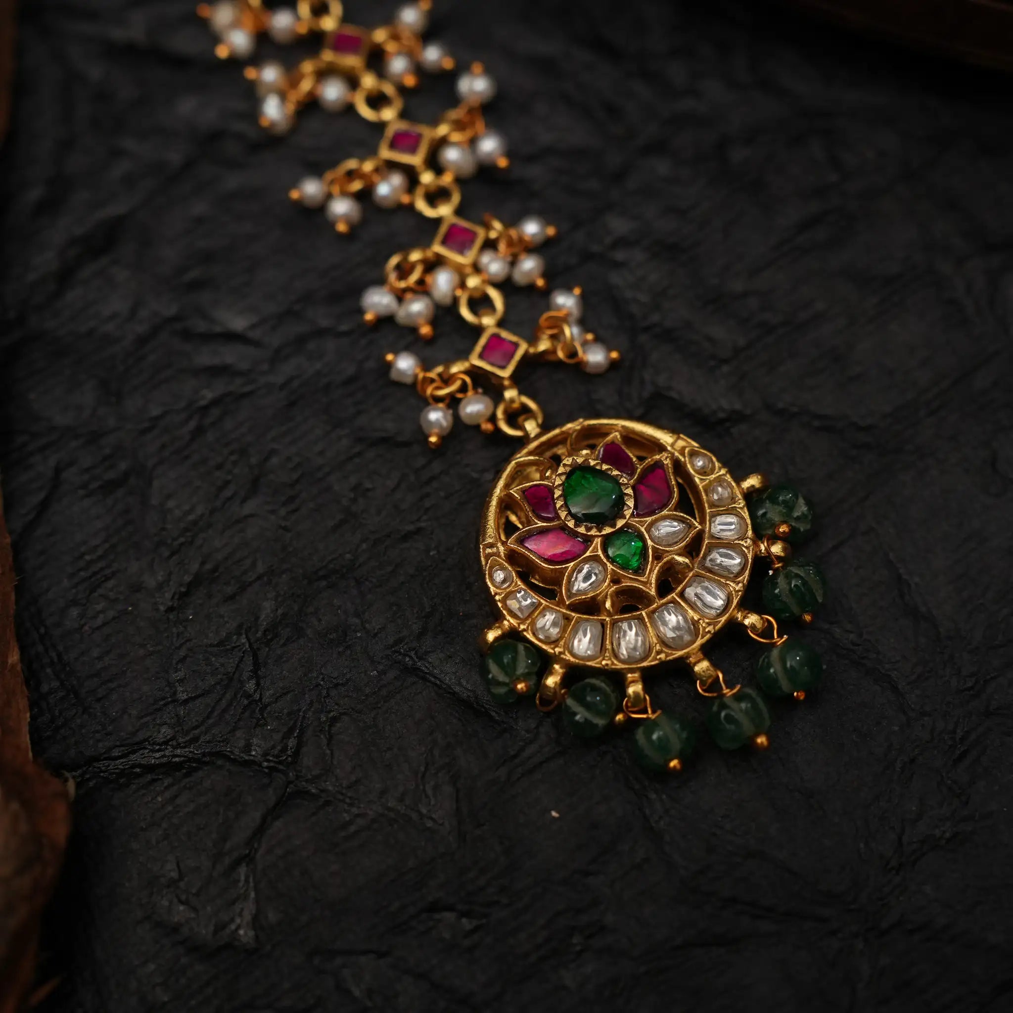 Adhya Silver Tikka - Green Beads