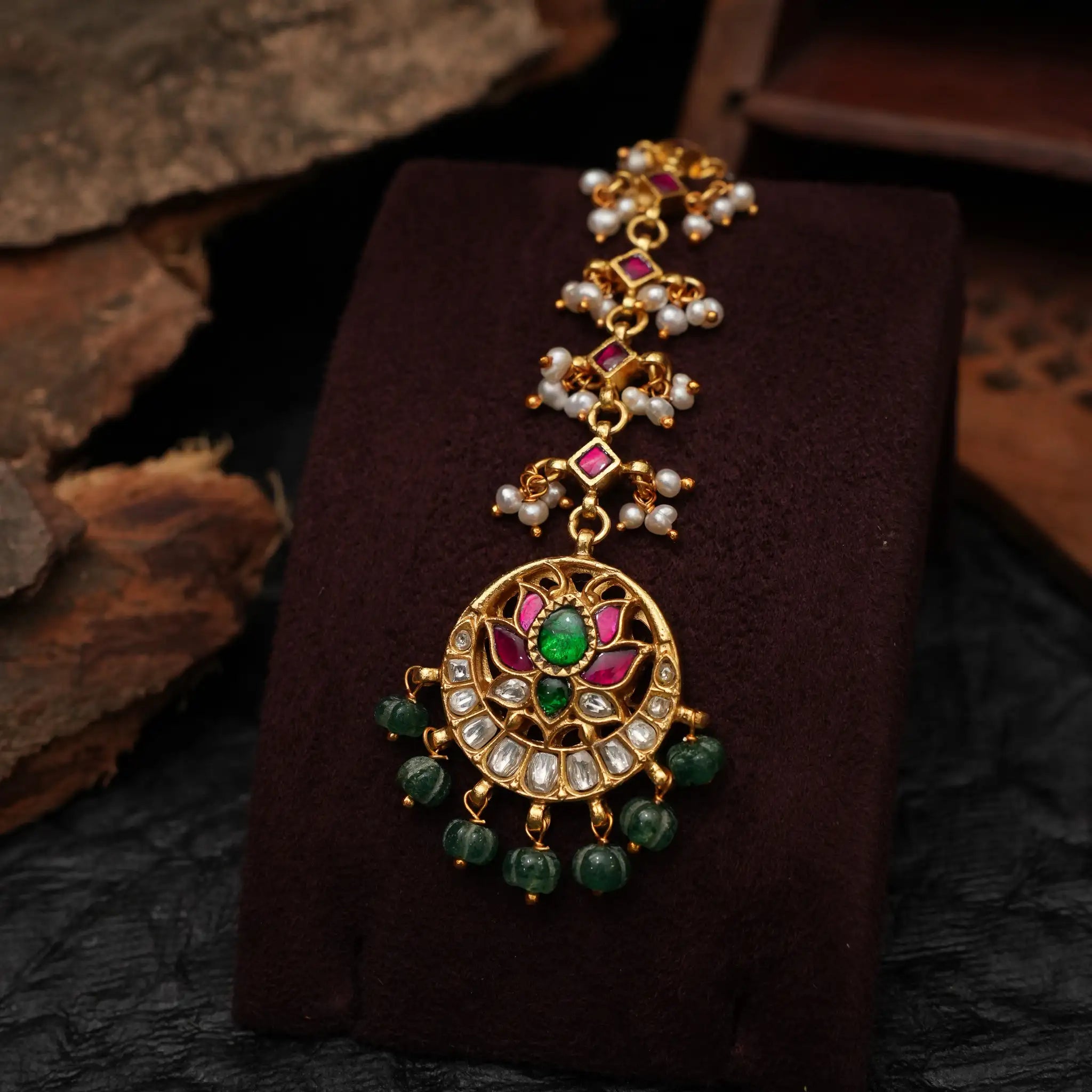 Adhya Silver Tikka - Green Beads