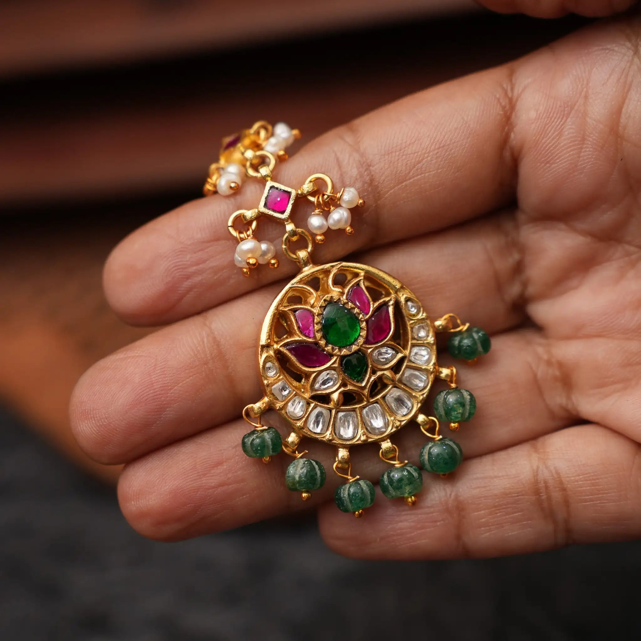 Adhya Silver Tikka - Green Beads