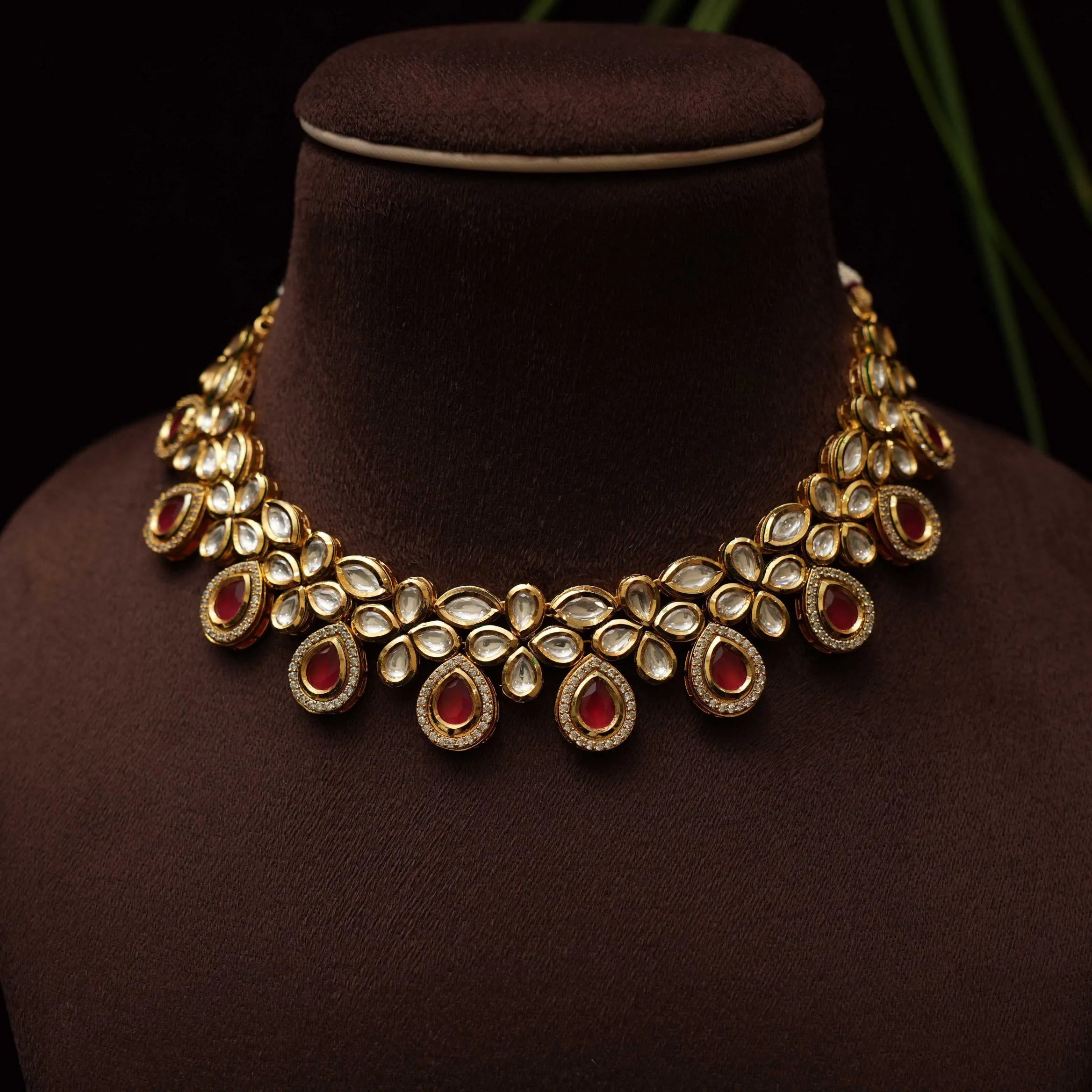 Adrika Kundan Necklace - Reddish Pink