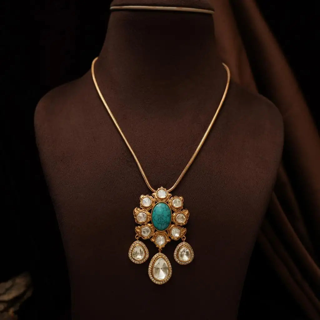 Aesha Polki Chain - Turquoise