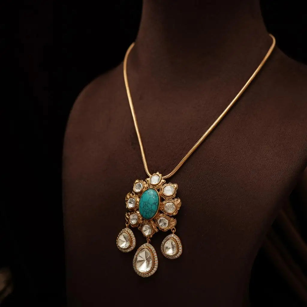 Aesha Polki Chain - Turquoise