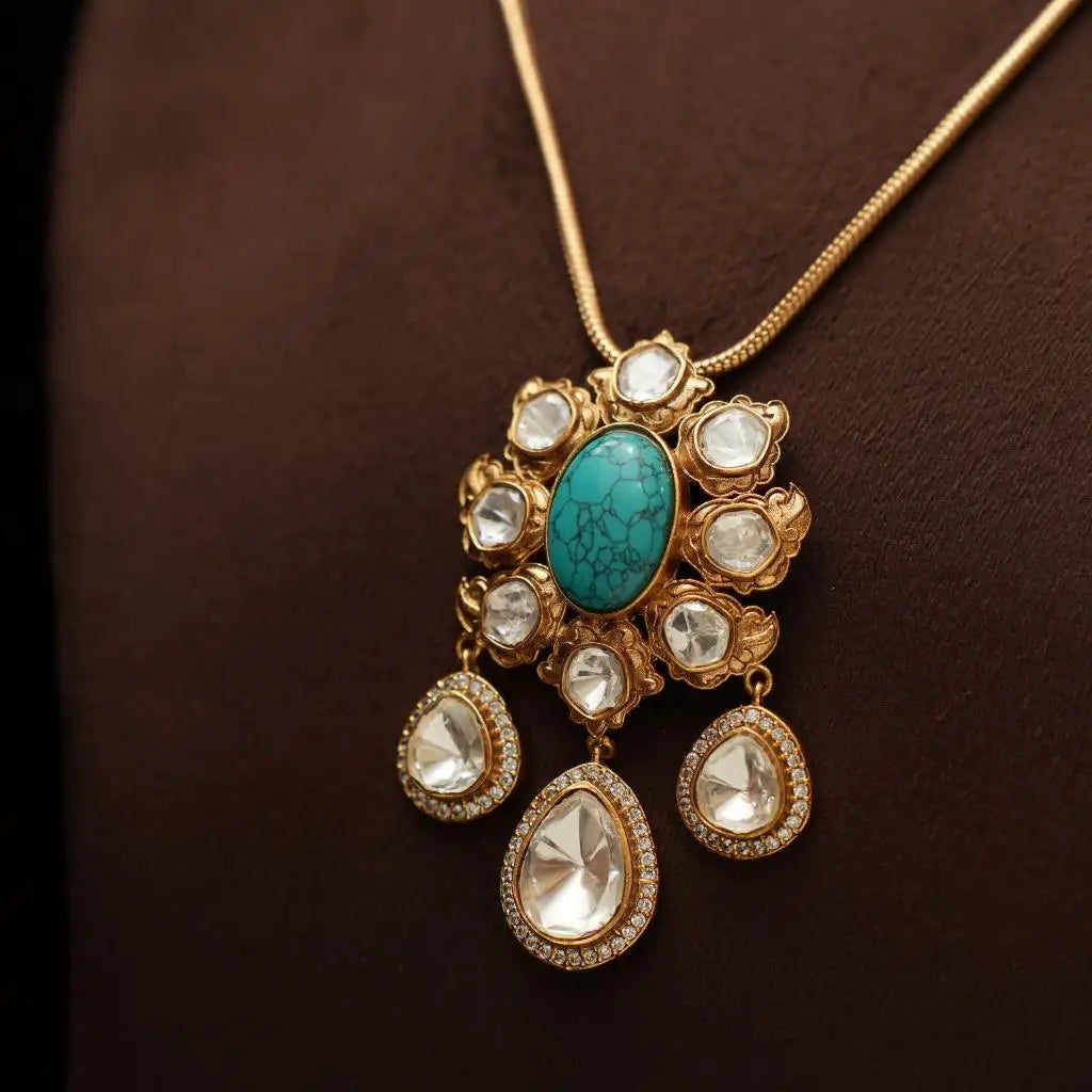 Aesha Polki Chain - Turquoise