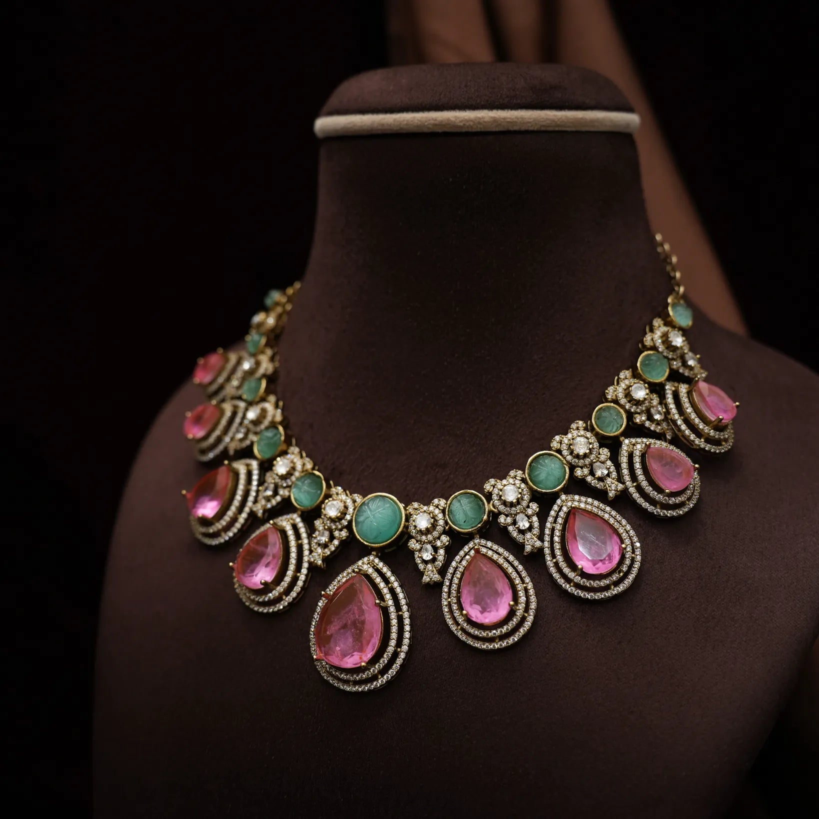 Aesha Victorian Polki Necklace - Pastel Pink