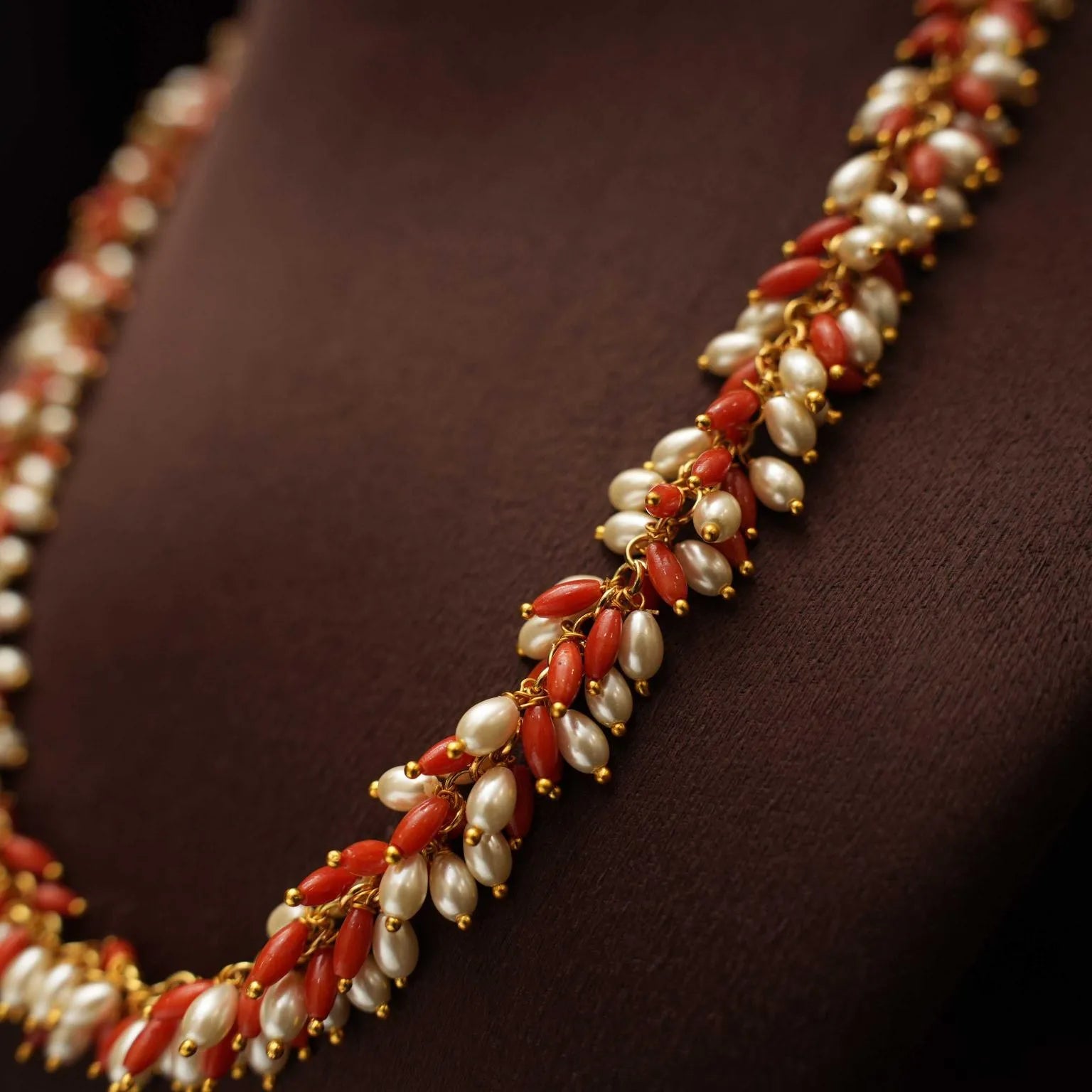 Ahila Beaded Necklace - Coral